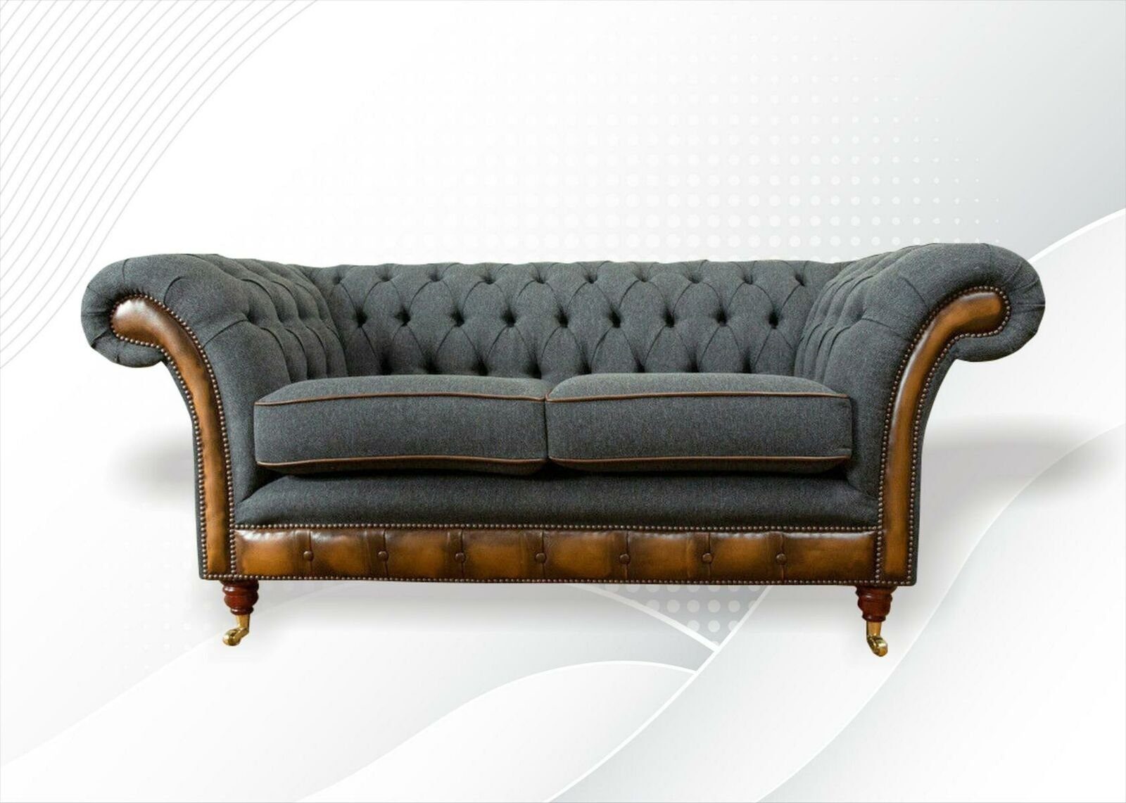 JVmoebel Chesterfield-Sofa, Chesterfield 2 Sitzer Graue couchen Wohnzimmer Modern Design Sofa Sofas Stoff | Chesterfield-Sofas