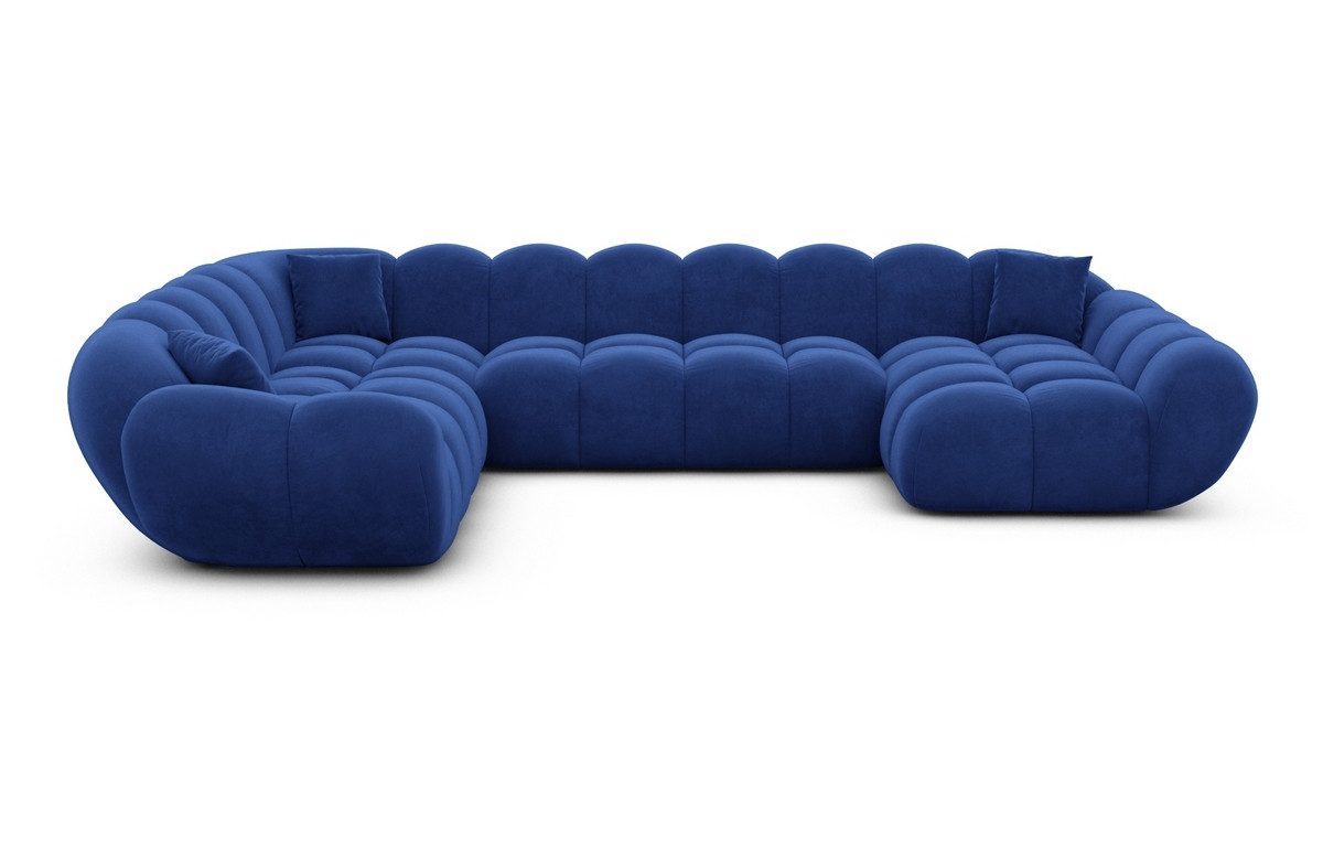 Sofa Dreams Wohnlandschaft Maleron XXL Polster Couch, Stoffsofa, 6-Sitzer, Ottomane rechts, Samtstoff in Dunkelblau