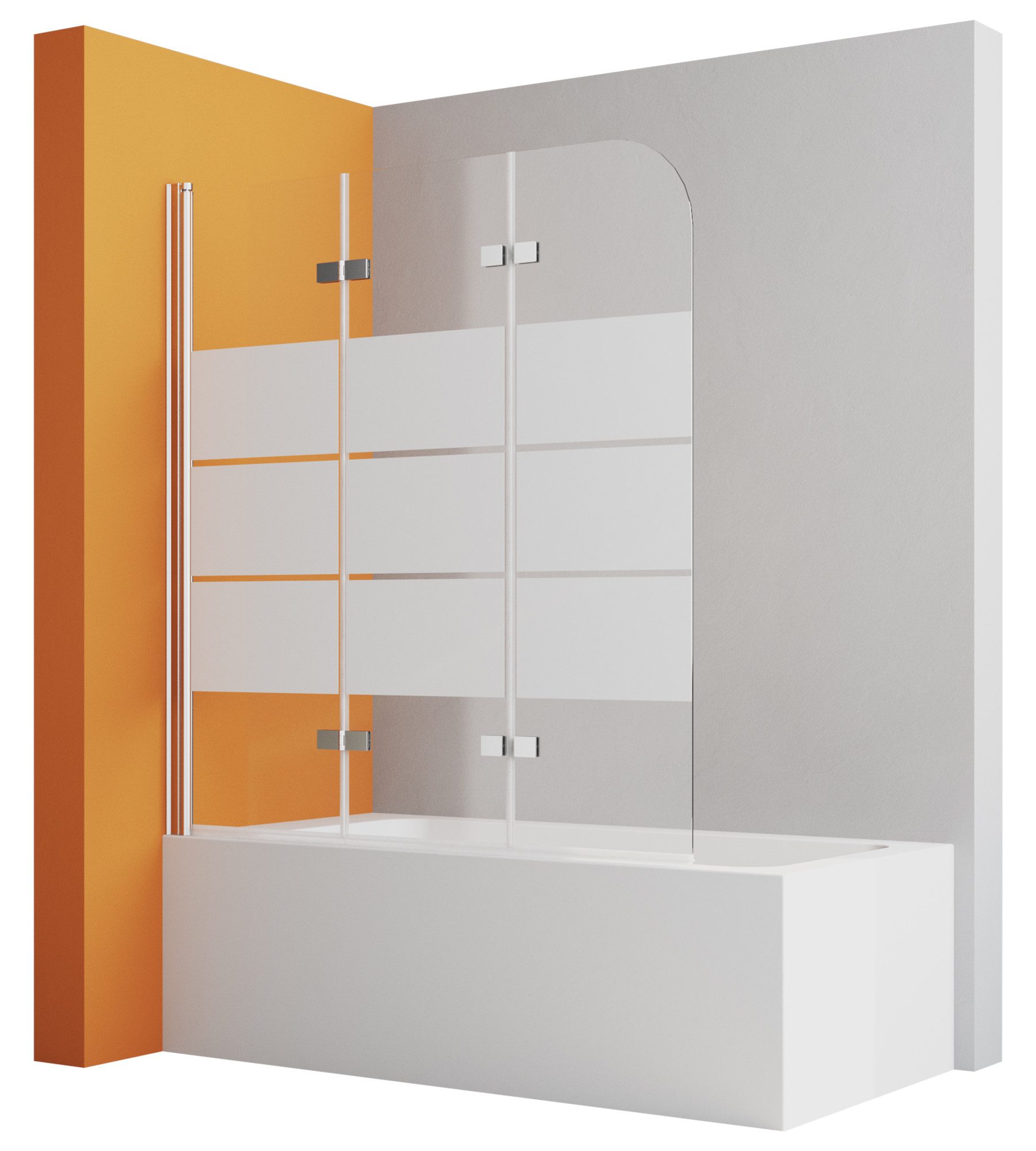 Boromal Badewannenaufsatz Schwarz Chrom 3 teilig faltbar 120x140 130x140 Duschwand für Badewanne, Milchglas, Sicherheitsglas, verstellbar Alu Wandprofil, Beidseitig 180° schwenkbar