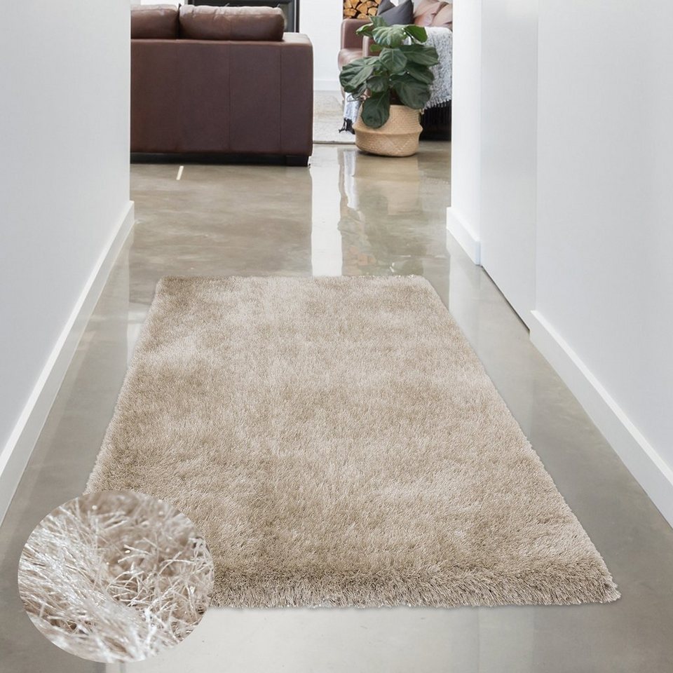 Teppich Designer Hochflor-Teppich, pflegeleicht& weich, Sand, Carpetia,  rechteckig, Höhe: 70 mm