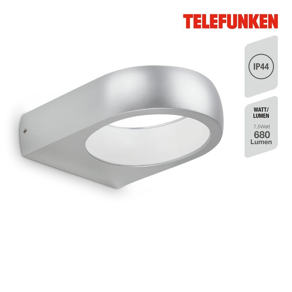 Telefunken Außen-Wandleuchte 320204TF, LED fest integriert, 2700K - Extra-Warmweiß, Wand Außenleuchte IP44 4000K 680lm 6,5W