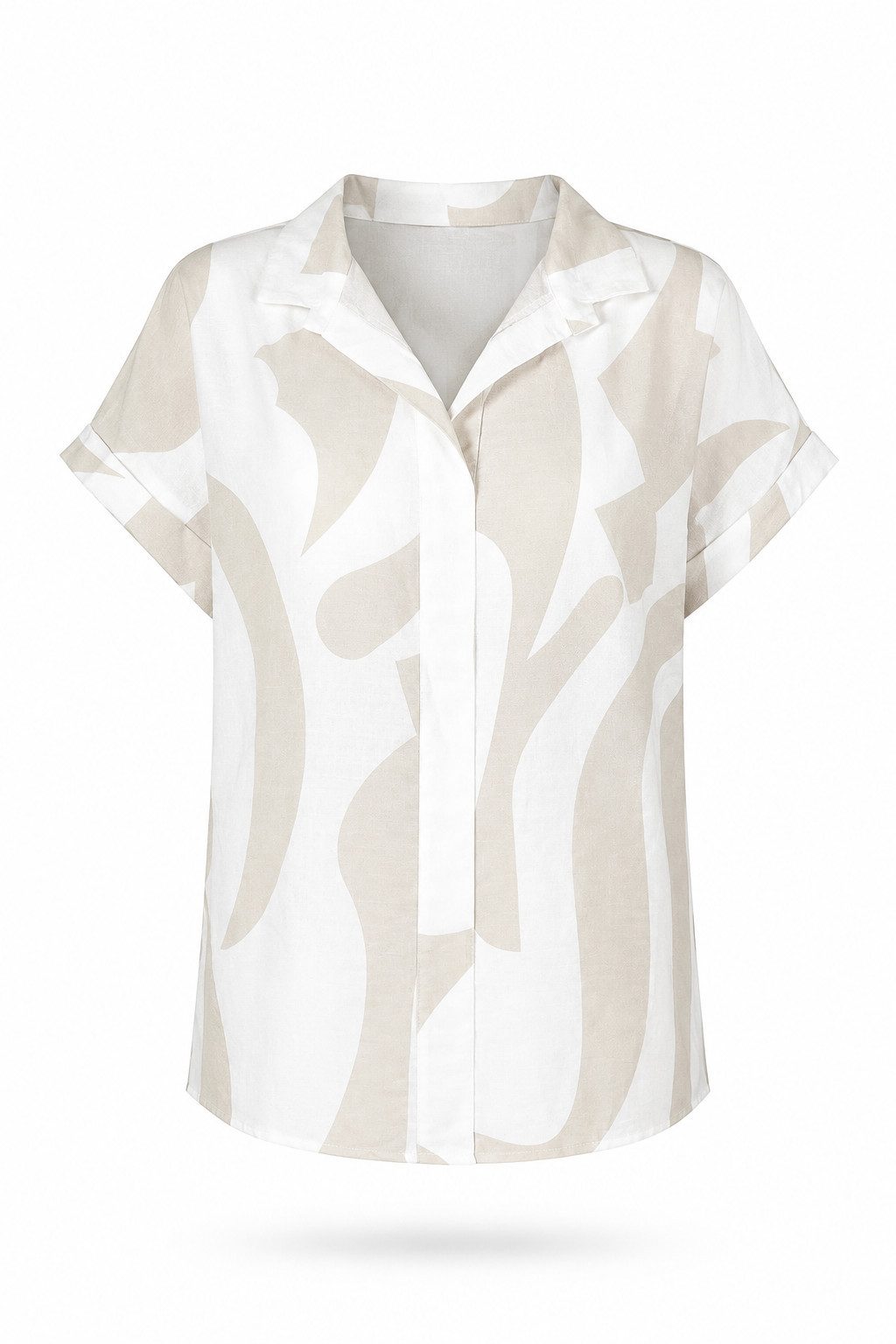 ITALY VIBES Kurzarmbluse - Blusenshirt Damen - Printbluse mit Reverskragen und V-Ausschnitt - ONE SIZE / passend für Größen S bis XL