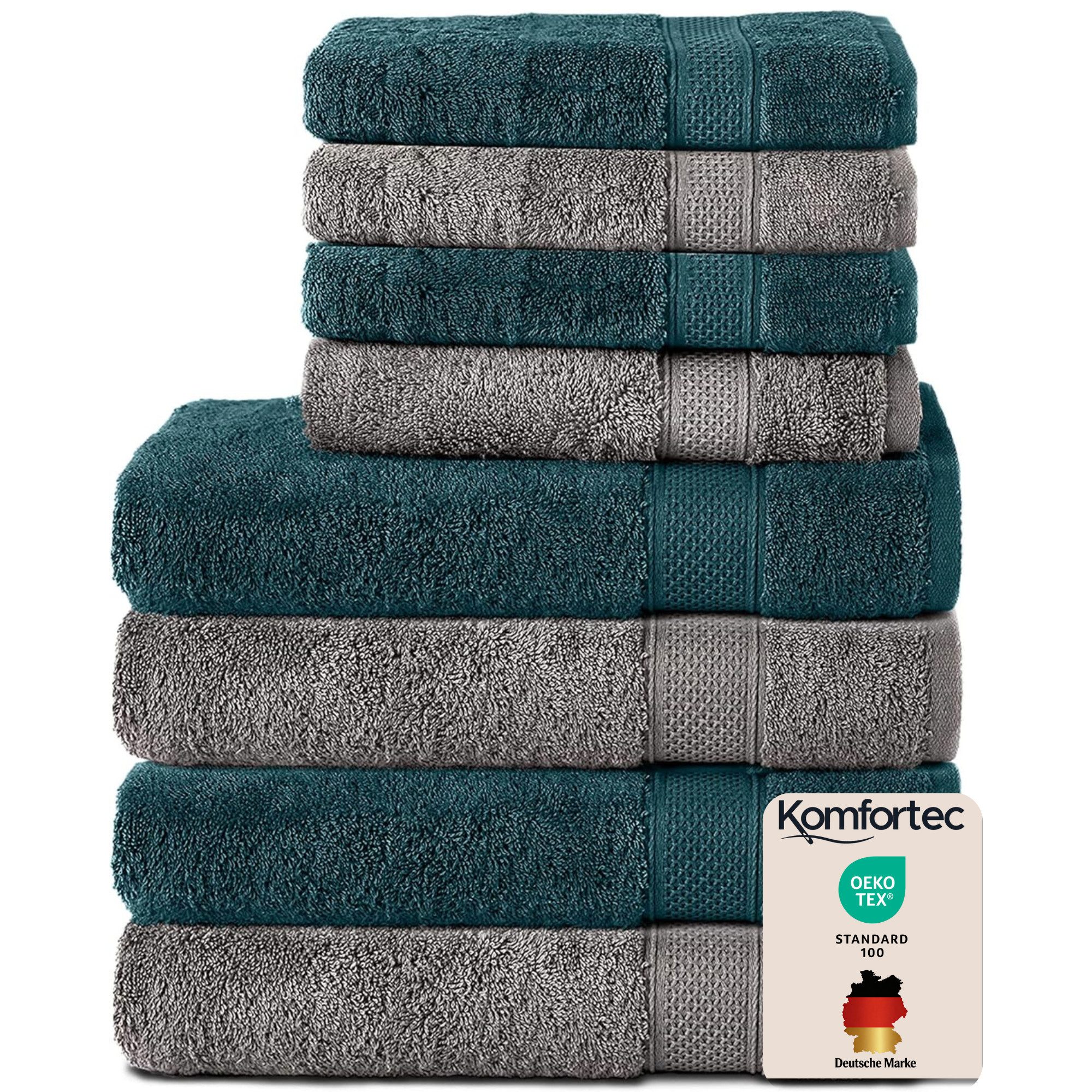 Komfortec Handtuch Set aus 100% Baumwolle, 4 Handtücher 50x100 cm und 4 Badetücher 70x140 cm, Frottee (Packung, 8-St), Duschtücher & Badehandtuch, Weich, Towel, Groß