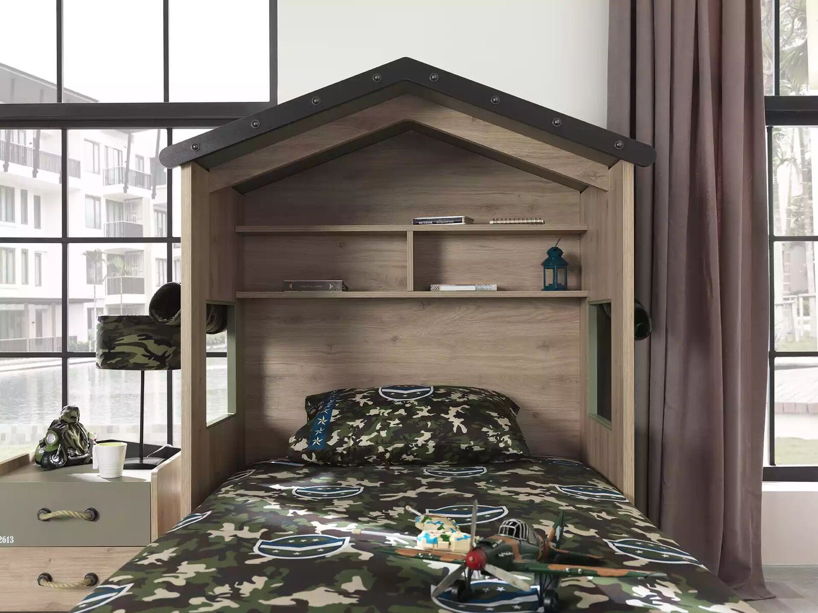 JVmoebel Bett Design Bett Holz Bett), in Kindermöbel Made Jungen Grün Kinderbett Modern Europe (1-tlg