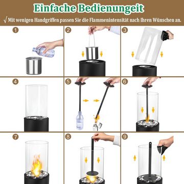 AUFUN Bioethanol Standkamin Bio Ethanol Kamin Feuersäule Kaminfeuer Zimmerkamin, (Runder / Rechteck / Quadrat, Bodenkamin, Terrassenkamin, Tischfeuer, Windlicht, Gartenfackel), Freistehender Bioethanolkamin für Indoor & Outdoor Chönes Flammenspiel