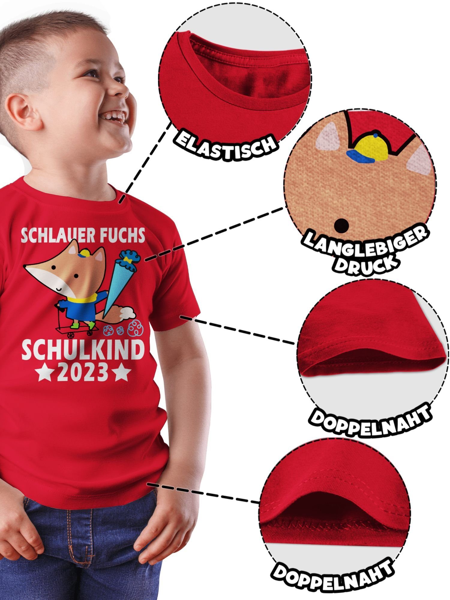 2023 Schulkind Geschenke 03 Junge Shirtracer T-Shirt Schulanfang Einschulung Schlauer Fuchs Rot