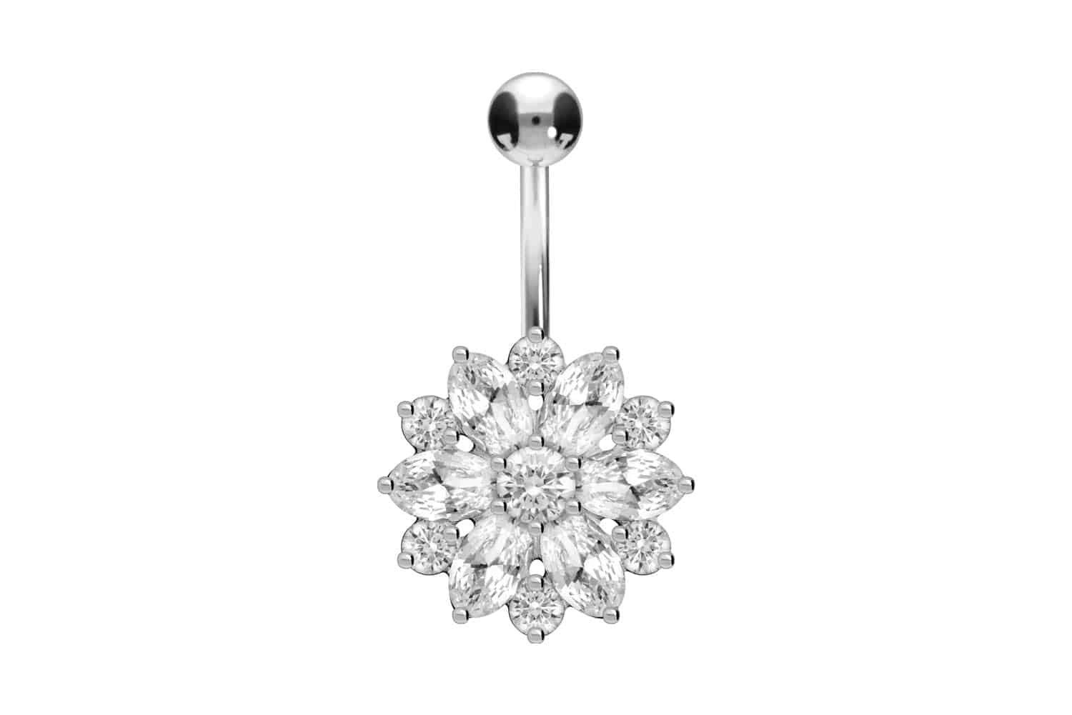 PIERCINGLINE Bauchnabelpiercing Titan Bananabell mit 925er Silber-Design KRISTALLBLUME (Bananabells, 1-tlg)