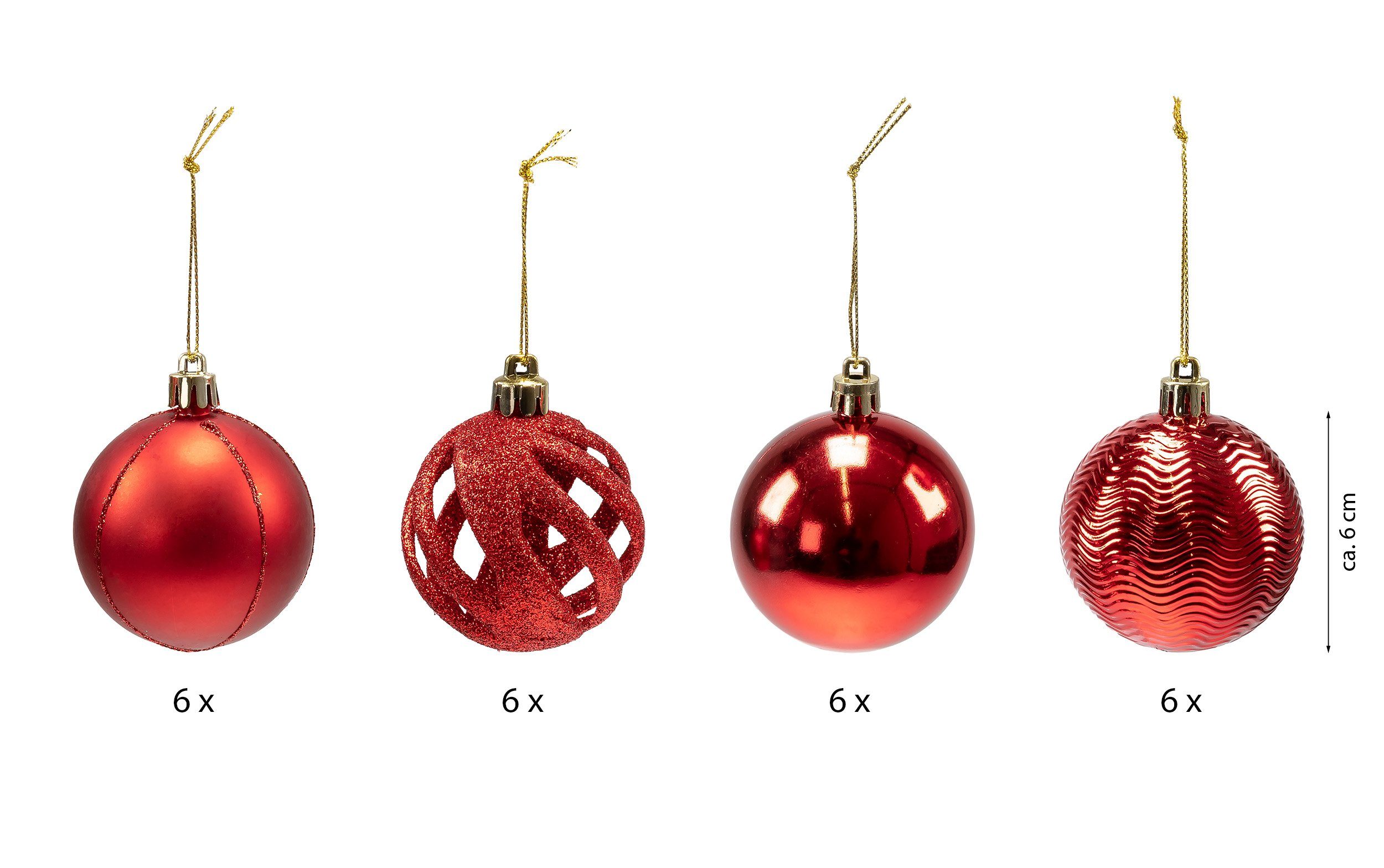 kamelshopping Christbaumschmuck 24 Weihnachtsbaumkugeln inkl. Aufhängung, stoß- und bruchsicher, ca. Ø 6 cm, Weihnachtskugeln