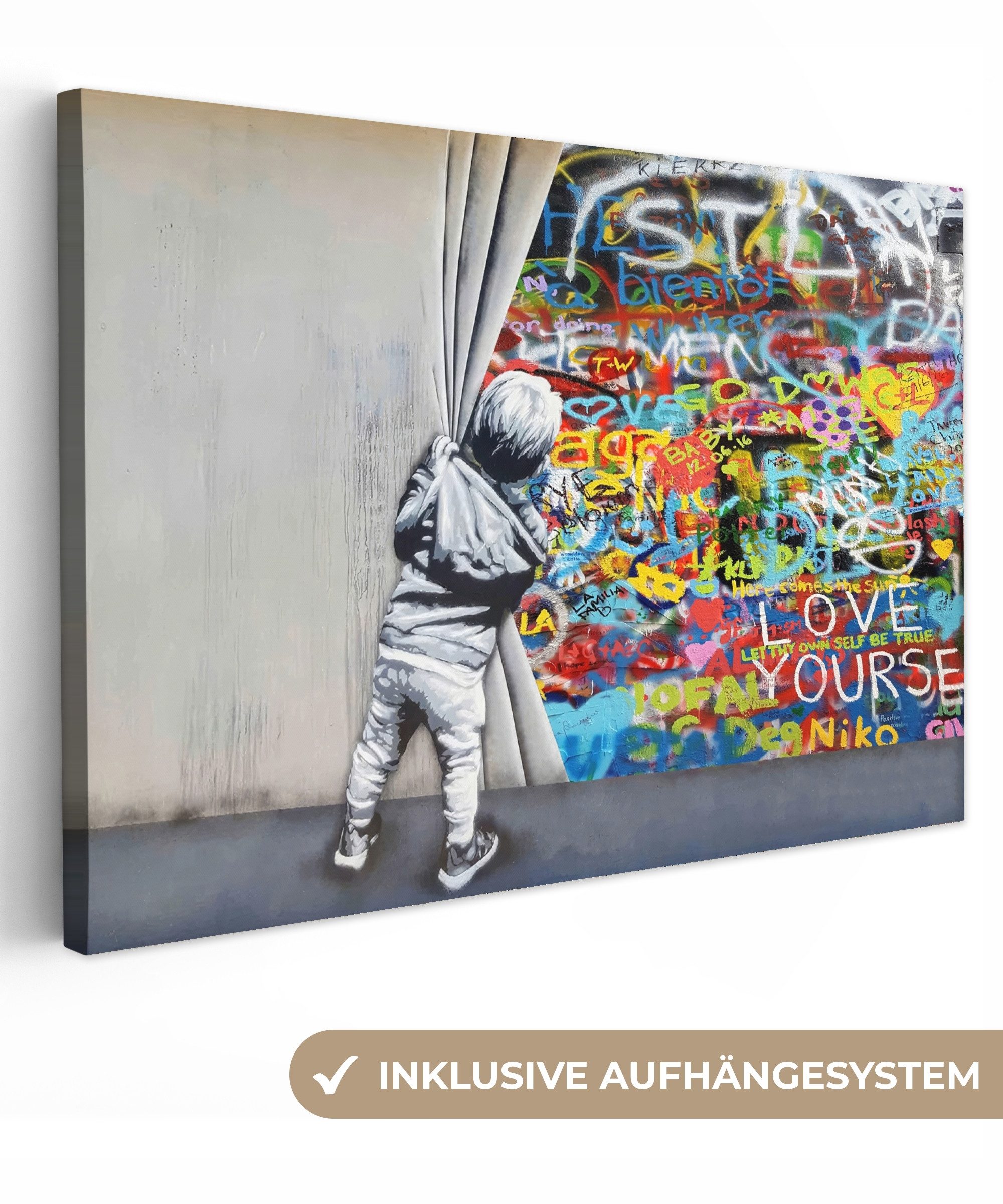 OneMillionCanvasses® Leinwandbild Graffiti - Junge - Ilussie - Straßenkunst, Fotodruck (1 St), Leinwand Bilder Klein, Wand Dekoration Aesthetic 30x20 cm