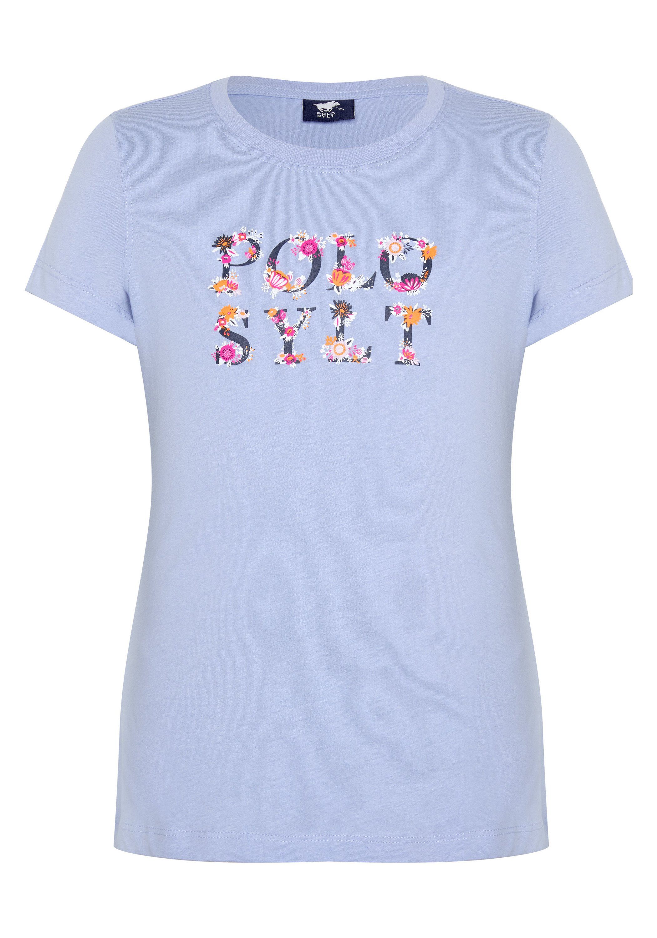 Polo Sylt Print-Shirt mit floralem Logodesign 16-3922 Brunnera Blue | Rundhalsshirts