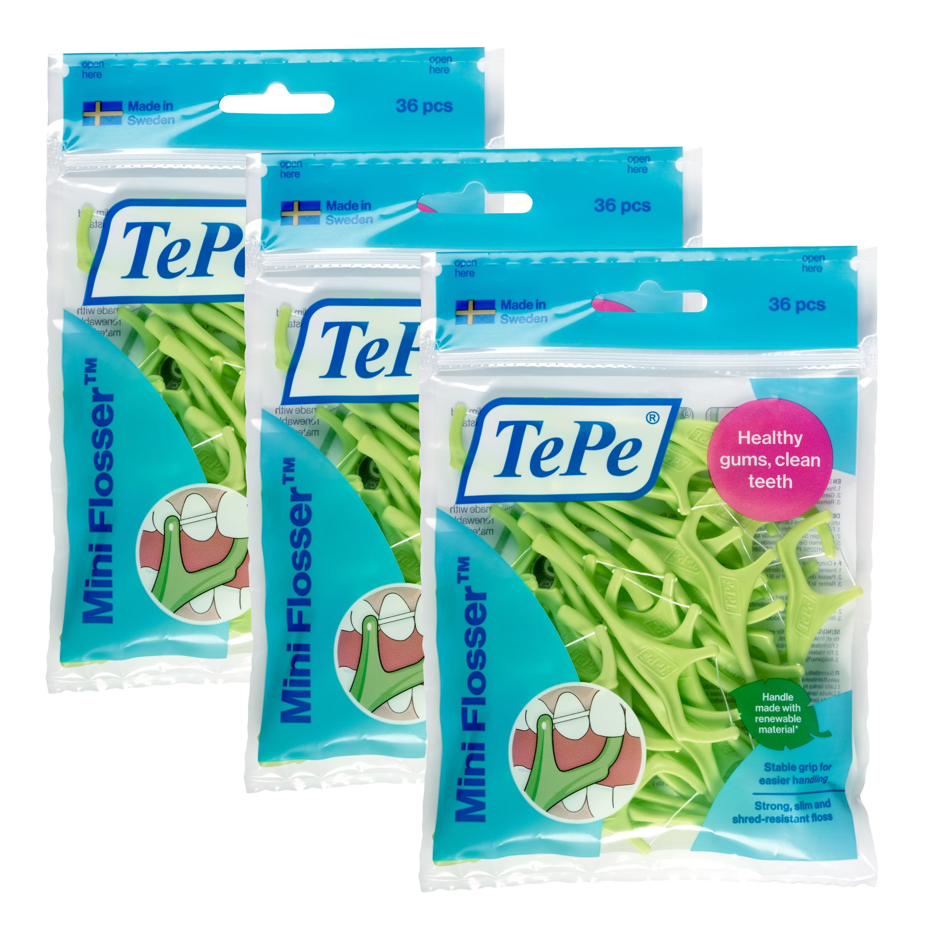 TePe Zahnseide 3er Set TePe Miniflosser, Zahnseidenhalter (3x36), (3er Set, 3-St)