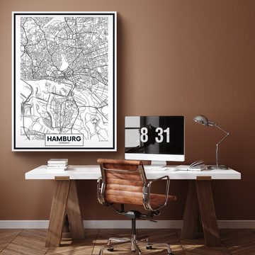 wandmotiv24 Leinwandbild Stadt Karte, Hochformat, Hamburg, Deutschland, Plan, Nordsee, Straßen, Weltkarten (1 St), Wandbild, Wanddeko, Leinwandbilder in versch. Größen