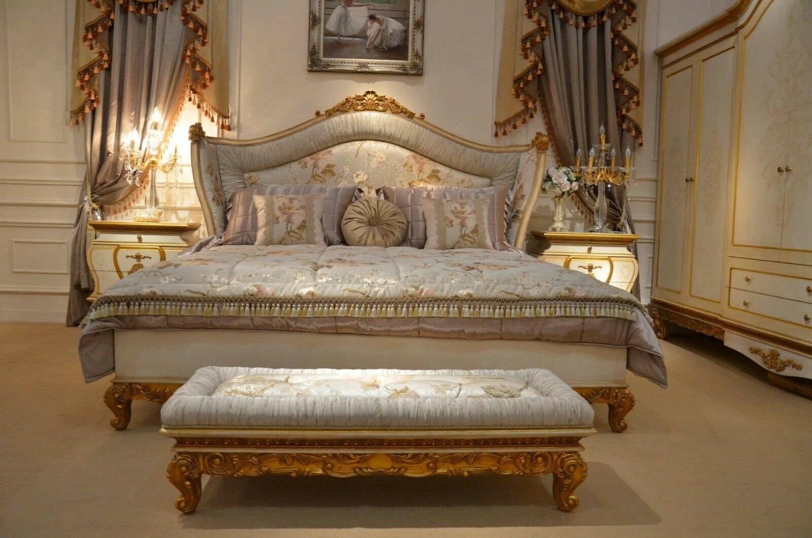 Doppelbett Bett, Betten Stil Luxur Design Rokoko E67 Bett JVmoebel Ehebett Antik
