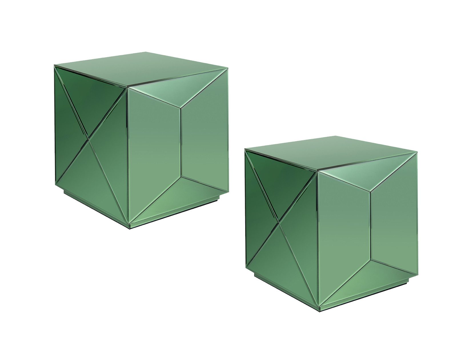 MIRRORS AND MORE Couchtisch (2er Set), verspiegelte Nachttisch Grün Würfel Beistelltisch für Sofas, Höhe 40cm