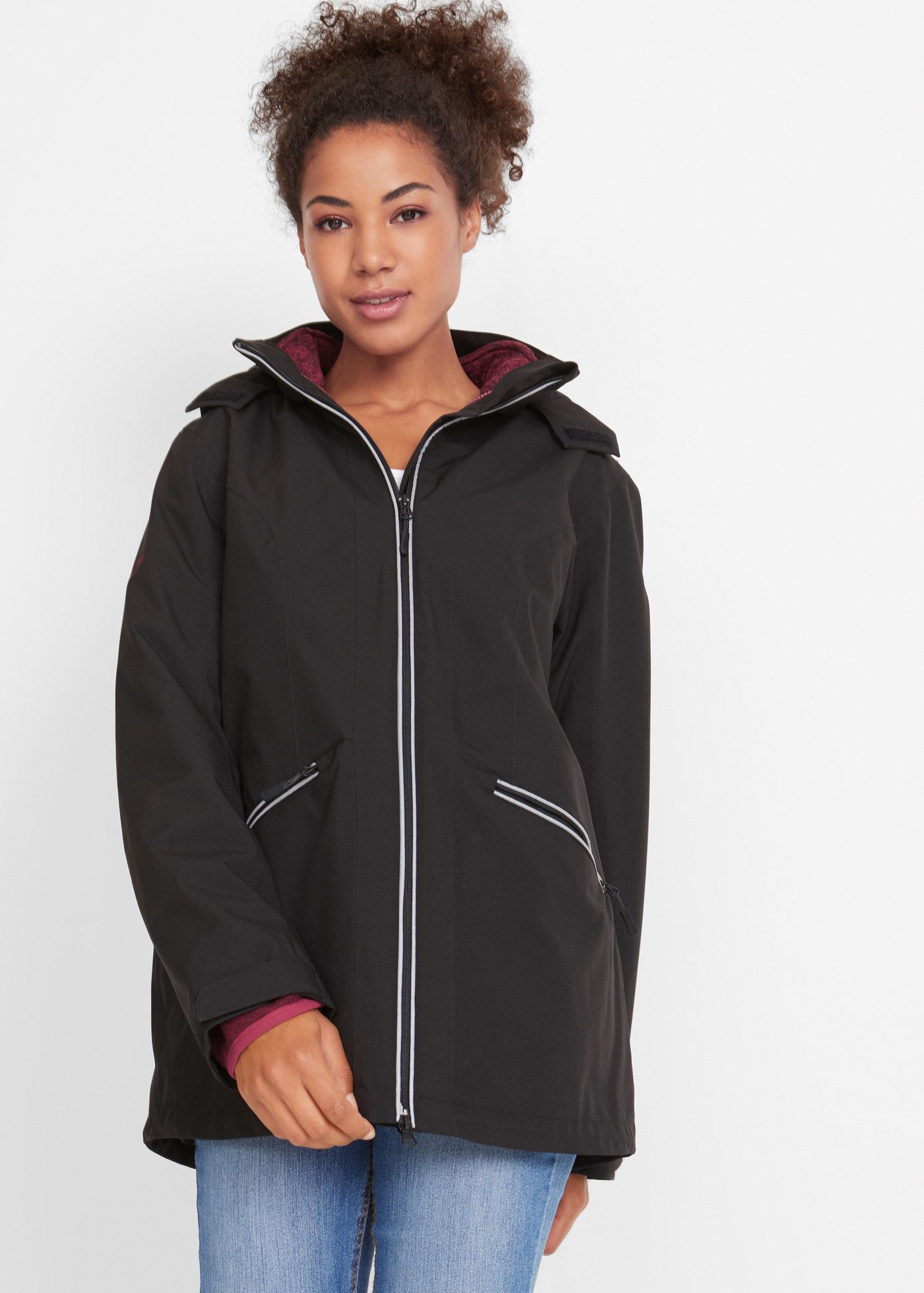 bonprix Funktionsjacke mit herausnehmbarer Strickfleecejacke, abnehmbare Kapuze