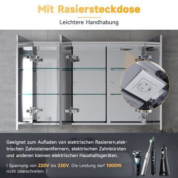 SONNI Spiegelschrank Edelstahl Spiegelschrank 90x65x13cm mit LED Beleuchtung Bad Steckdose verstellbare Einlegeböden