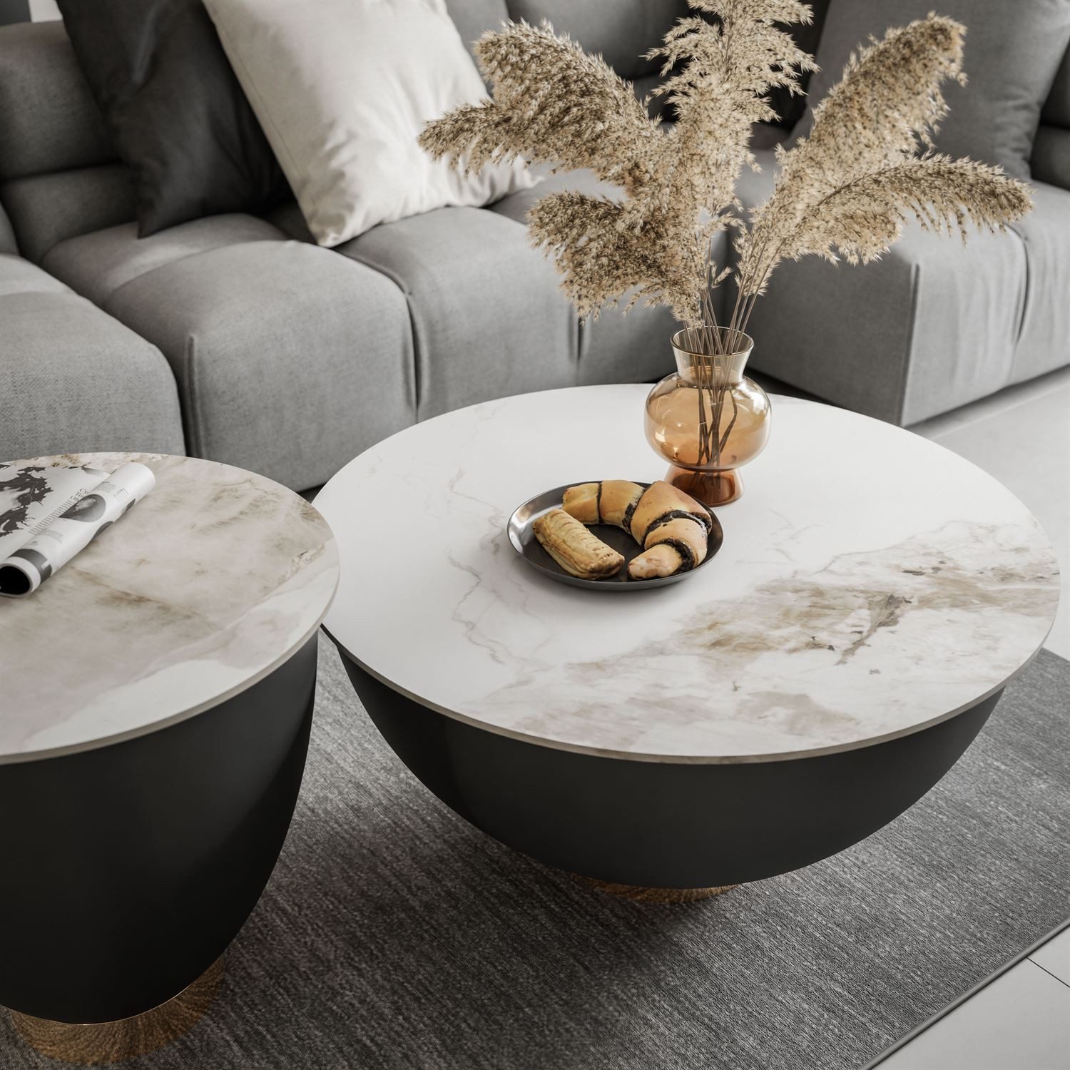 Lookway Couchtisch ESTELLE 2in1 Set Modern Wohnzimmertisch (2er Set), Durchmesser: ⌀73 cm und ⌀48cm