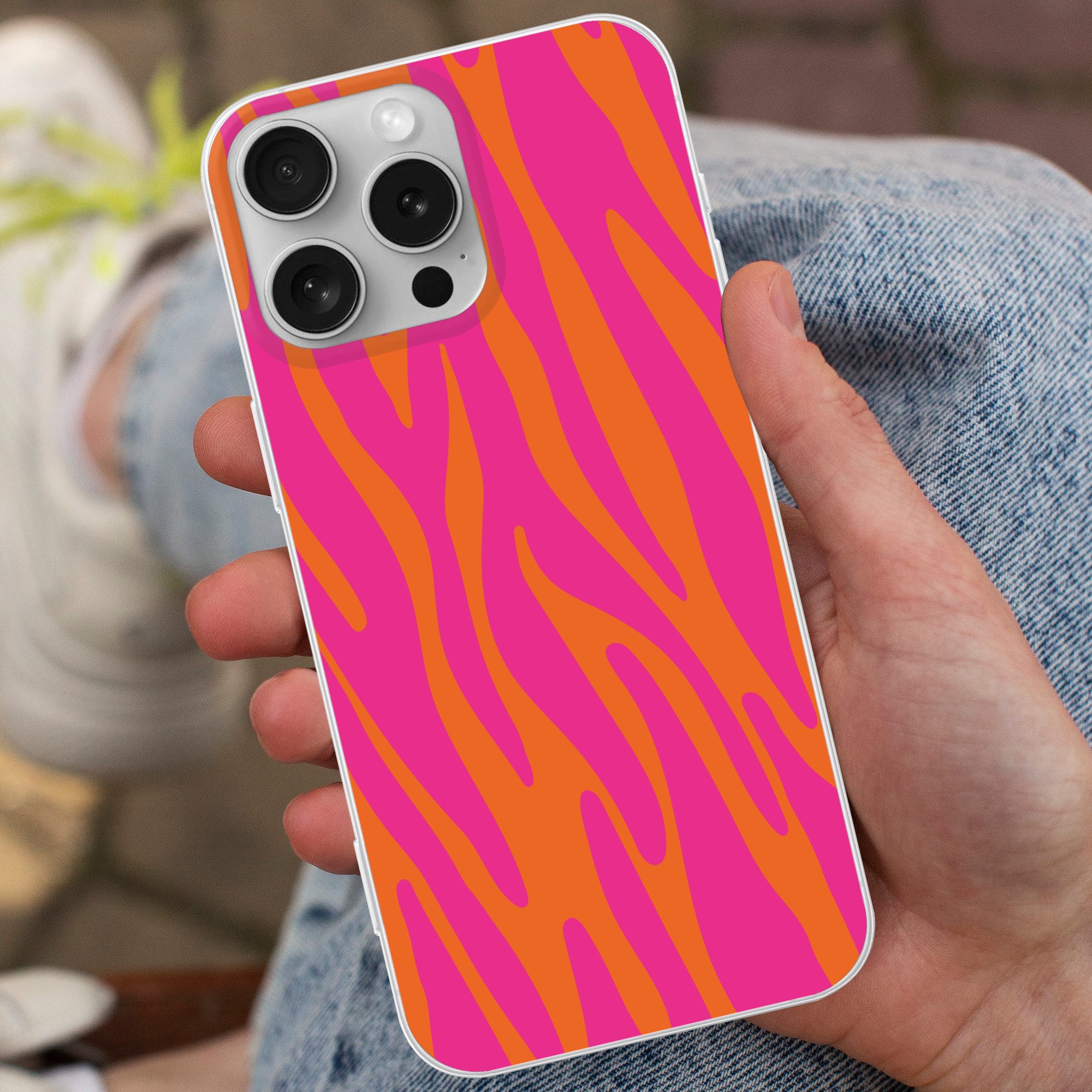 MuchoWow Handyhülle für Apple iPhone 16 Pro Max Zebramuster - Rosa - Orange - Tiermuster, Smartphone-Bumper, Print, Handy Schutzhülle Dünn