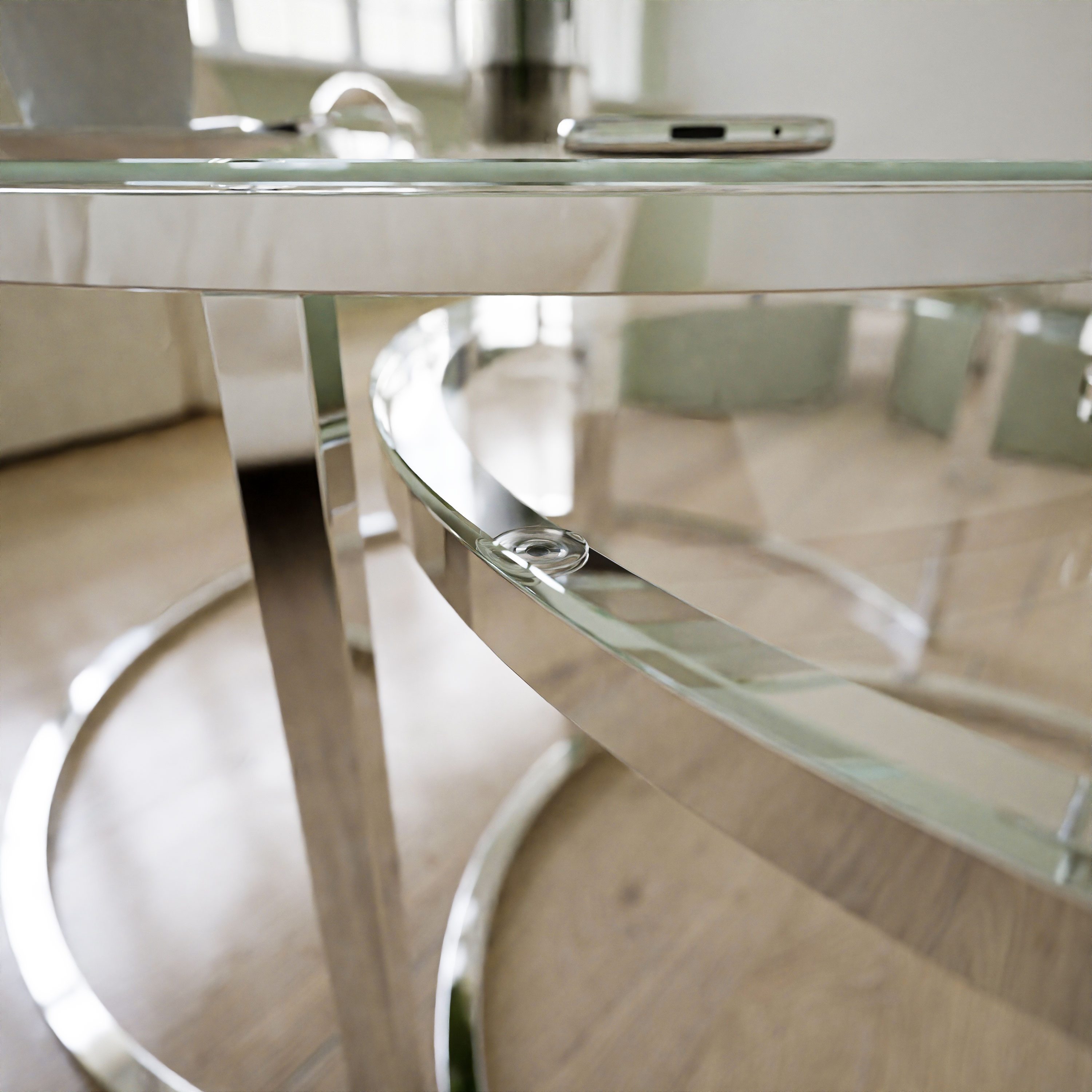 Lookway Couchtisch CIRI 2in1 GLASS mit Chrom Gestell (2er Set), Durchmesser: ⌀70 cm und ⌀50 cm – Bild 5 von 5