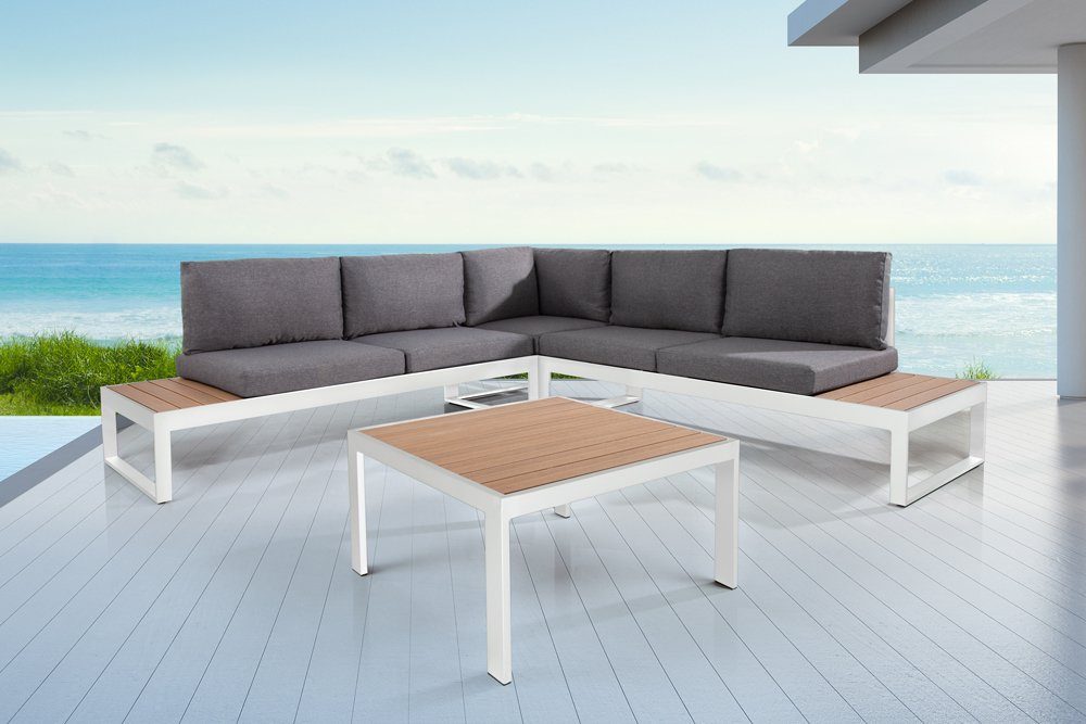 riess-ambiente Sitzgruppe »PALM BEACH LOUNGE 247cm weiß / natur«, (4-tlg),  Garten · Gartenmöbelset · inkl. Tisch und Kissen