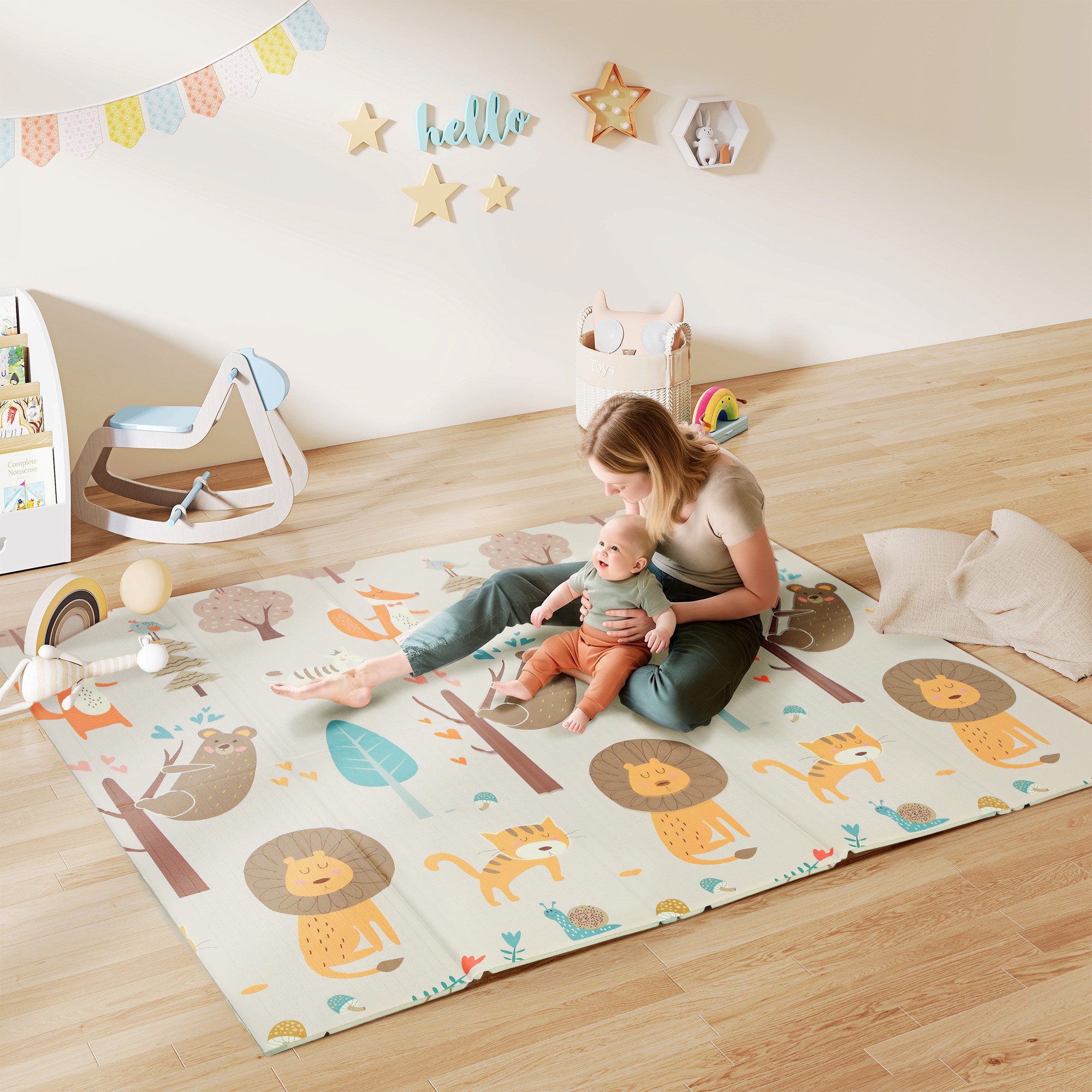 AIYAPLAY Spielmatte Spielteppich Krabbeldecke Wasserdicht für Innen & Outdoor (Spiel Matte, 1-St., Doppelseitige Krabbelmatte), 196 x 176 x 1,5 cm Mehrfarbig – Bild 2 von 5