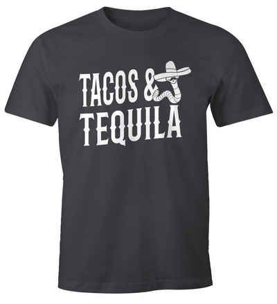 MoonWorks Print-Shirt Herren T-Shirt Tacos & Tequila Wurm Sombrero Tequilla Mexikanisch Moonworks® mit Print
