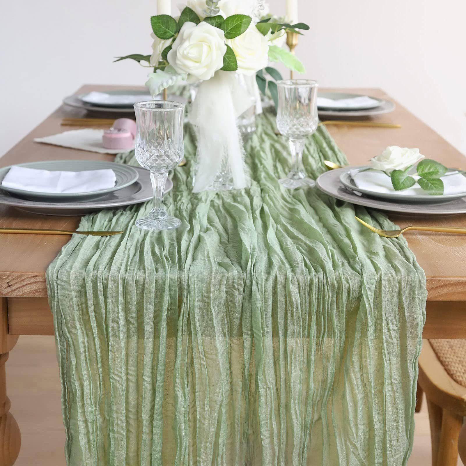 FUROKOY Tischläufer rustikaler Gaze-Tischläufer, Seihtuch, halbdurchsichtiger Stoff, Tischdecke für Boho-Hochzeit, Geburtstagsfeier, 90 x 400 cm – Bild 3 von 5