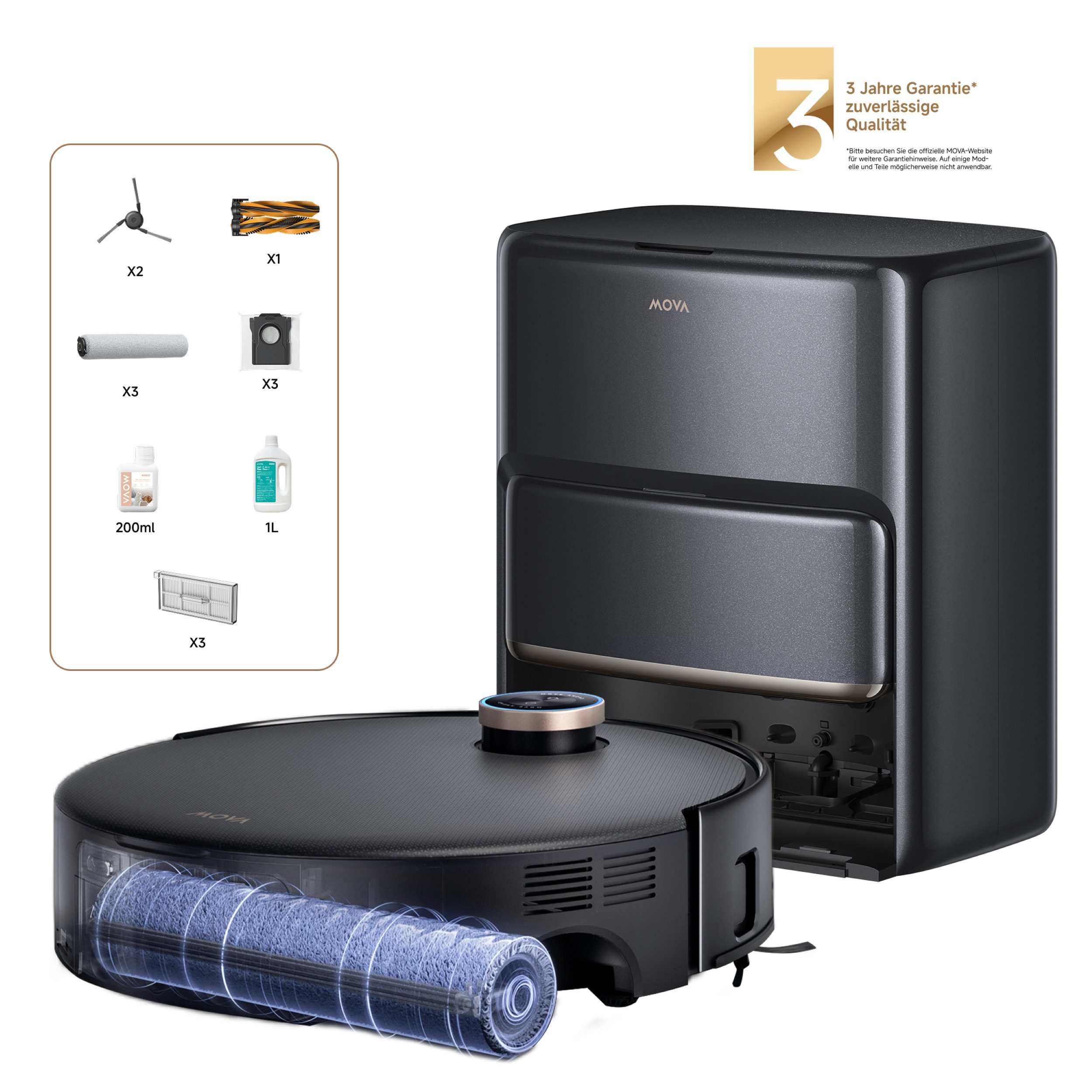 Mova Saugroboter mit Wischfunktion Z60 Ultra Roller Complete, 700 W, mit Beutel, Warmwasser-Wischsystem, Rollenmopp, überwindet Hindernisse, 28.000 Pa