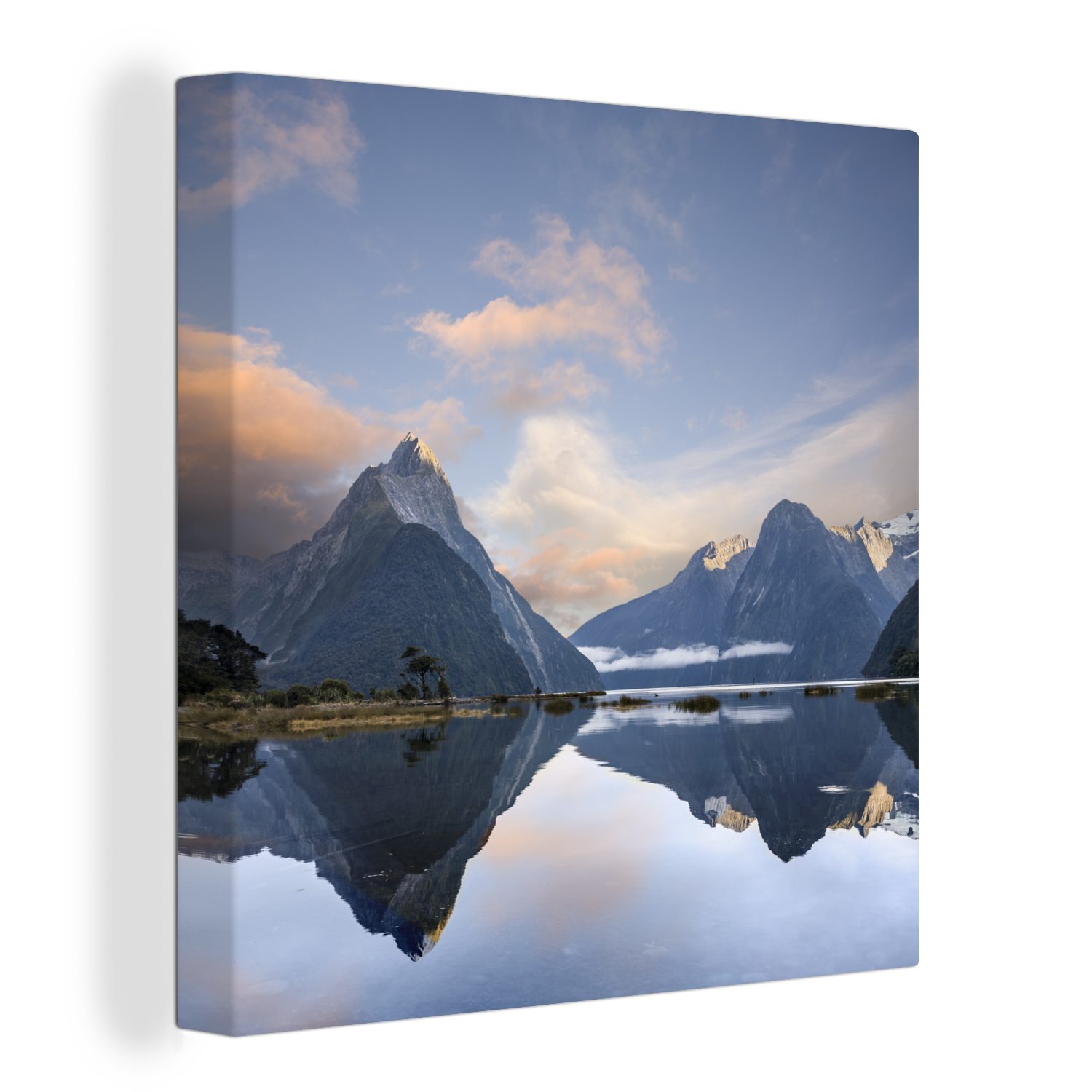 OneMillionCanvasses® Leinwandbild Berge - Wasser - Neuseeland, (1 St), Leinwand Bilder für Wohnzimmer Schlafzimmer