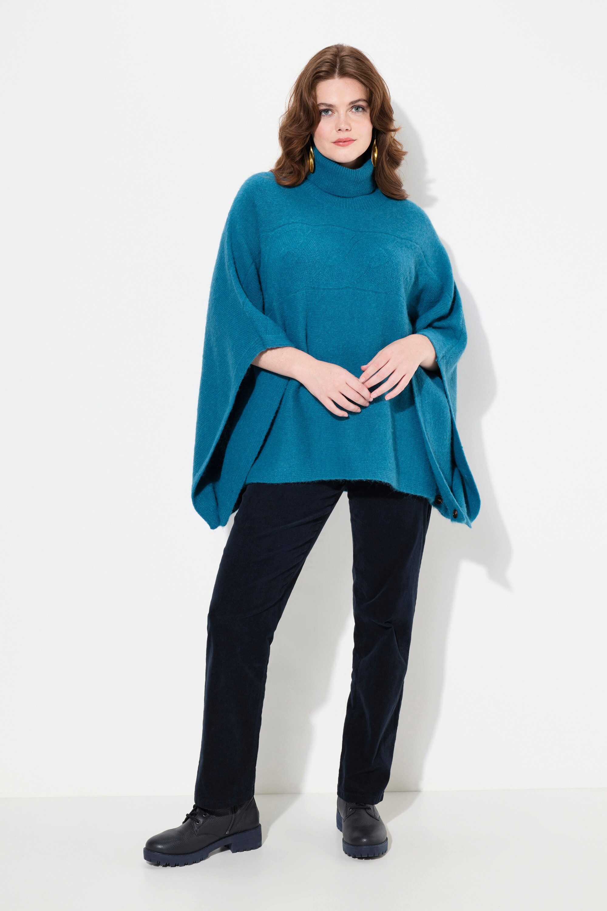 Ulla Popken Strickpullover Poncho Rollkragen oversized günstig online kaufen