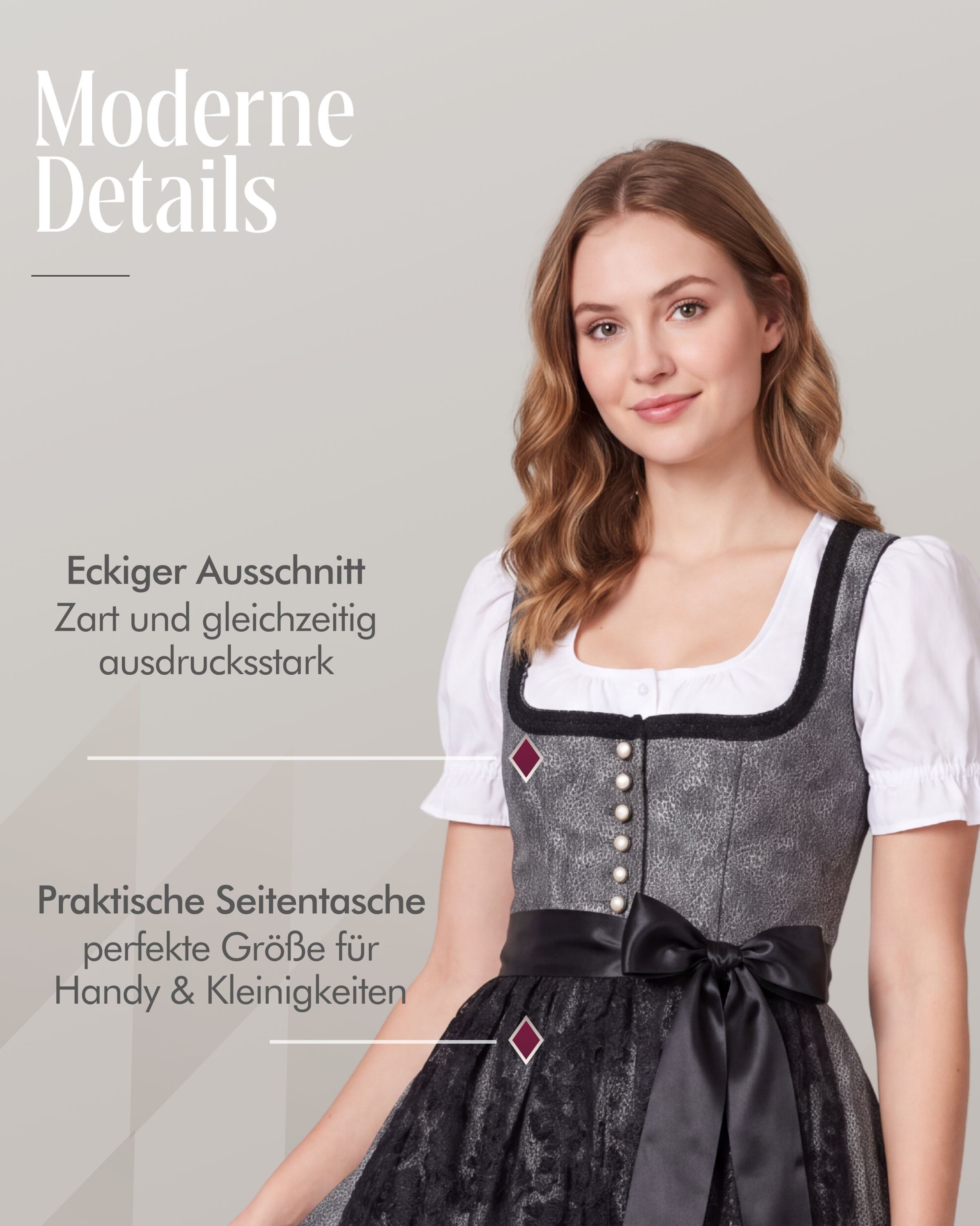 Nübler Trachtenkleid Midi Dirndl Leo in Silber von Nübler - Rocklänge 60 cm – Bild 4 von 5