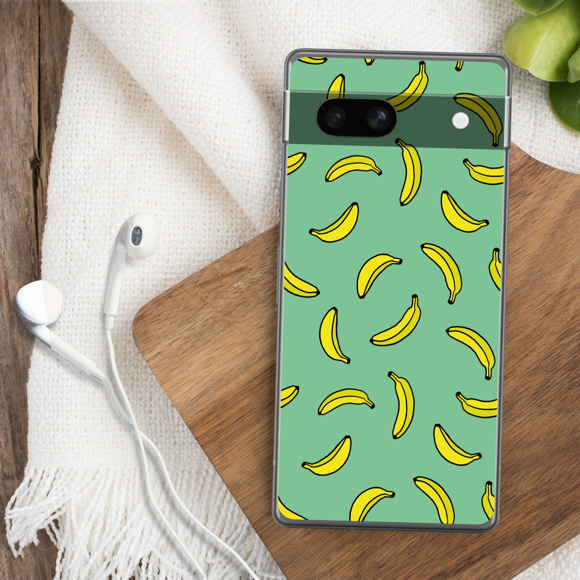 MuchoWow Handyhülle für Google Pixel 7a Bananen - Gelb - Grün - Druck, Handy Case, Silikon, Bumper Case Dünn
