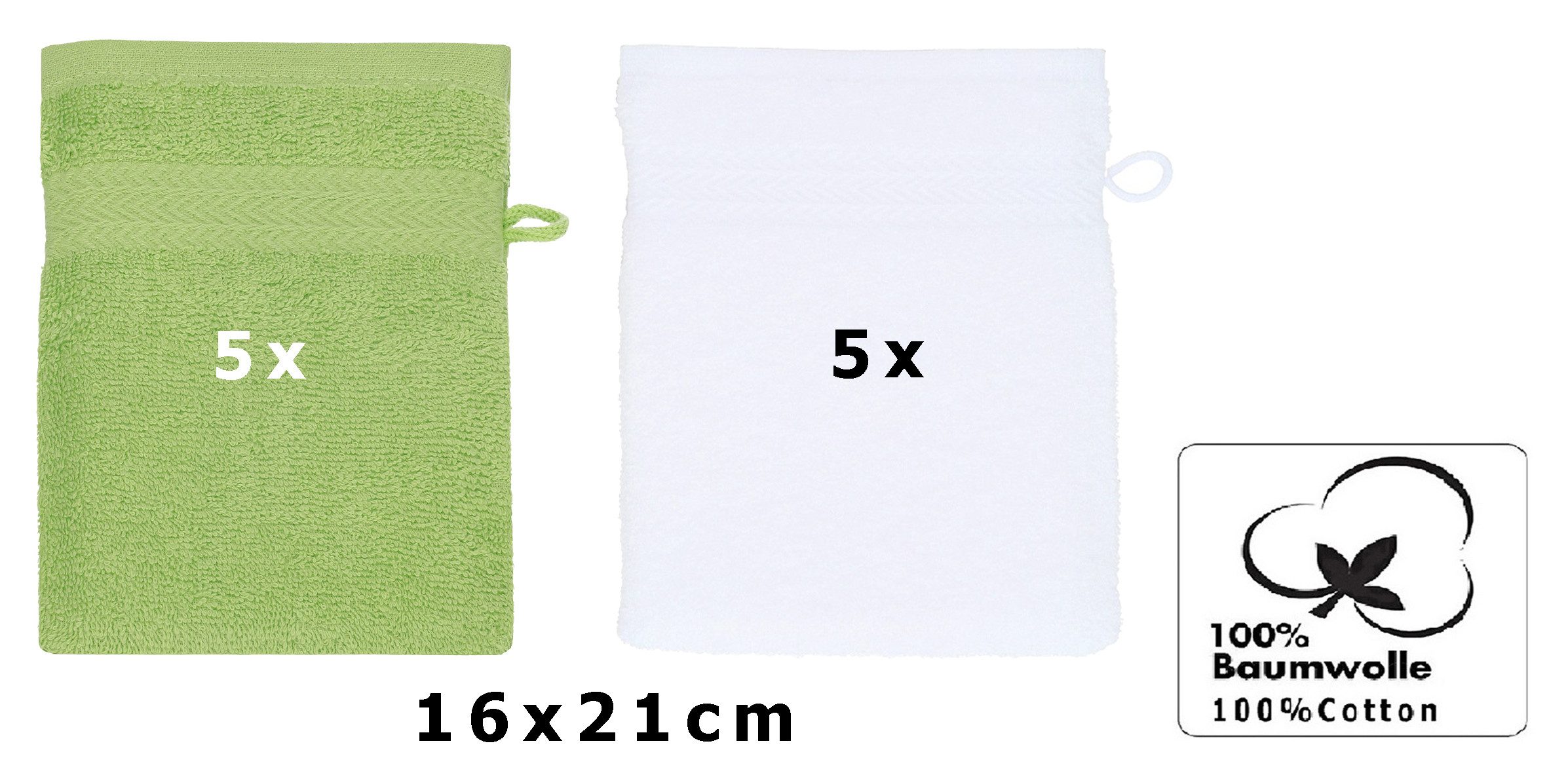 Betz Waschhandschuh 10 Stück Premium 16x21 cm, Baumwolle (Set, 10-St), Farbe apfelgrün und weiß