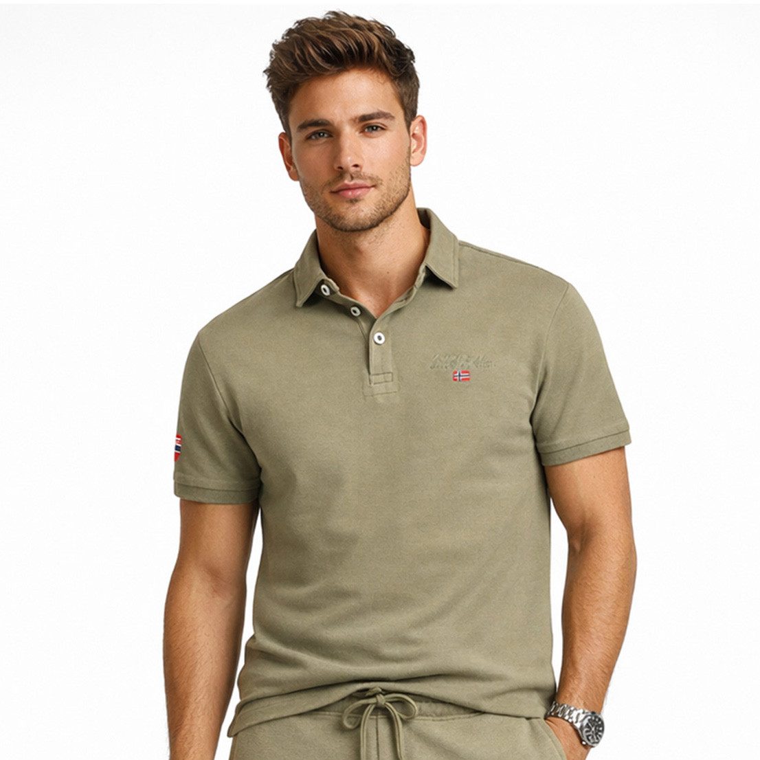 Geographical Norway Poloshirt Herren Poloshirt Kurzarm 100% Baumwolle Piqué Regular Fit