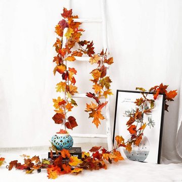 Kunstgirlande 2 Stück Künstliche Ahornblatt Girlande, unechte Herbstlaub Blätter, GelldG