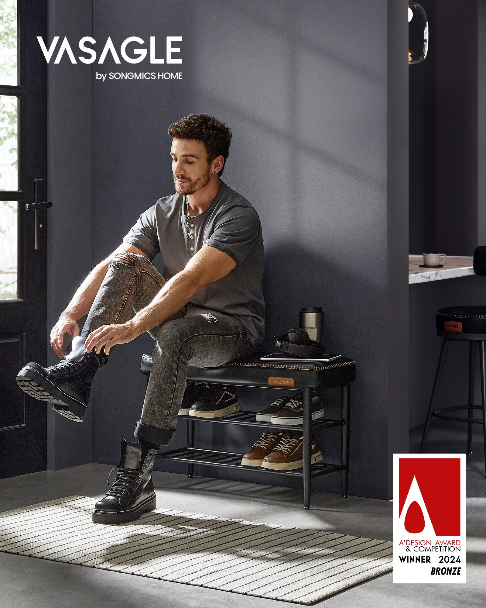 VASAGLE Schuhbank, Schuhregal, EKHO Series, Kunstleder, 30 x 80 x 50 cm
