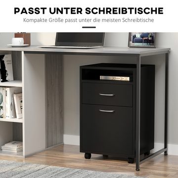 HOMCOM Rollcontainer Aktenschrank, Bürocontainer mit Schublade, (Büroschrank, 1 St., Aufbewahrung Container), für Büro, Arbeitszimmer, Schwarz, 40 x 35 x 60 cm