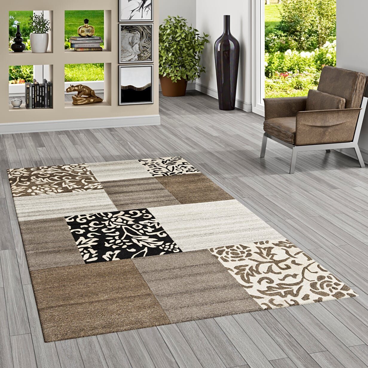 THEKO Wollteppich Natur Teppich Indo Nepal Patana Patchwork, Rechteckig, Höhe: 14 mm