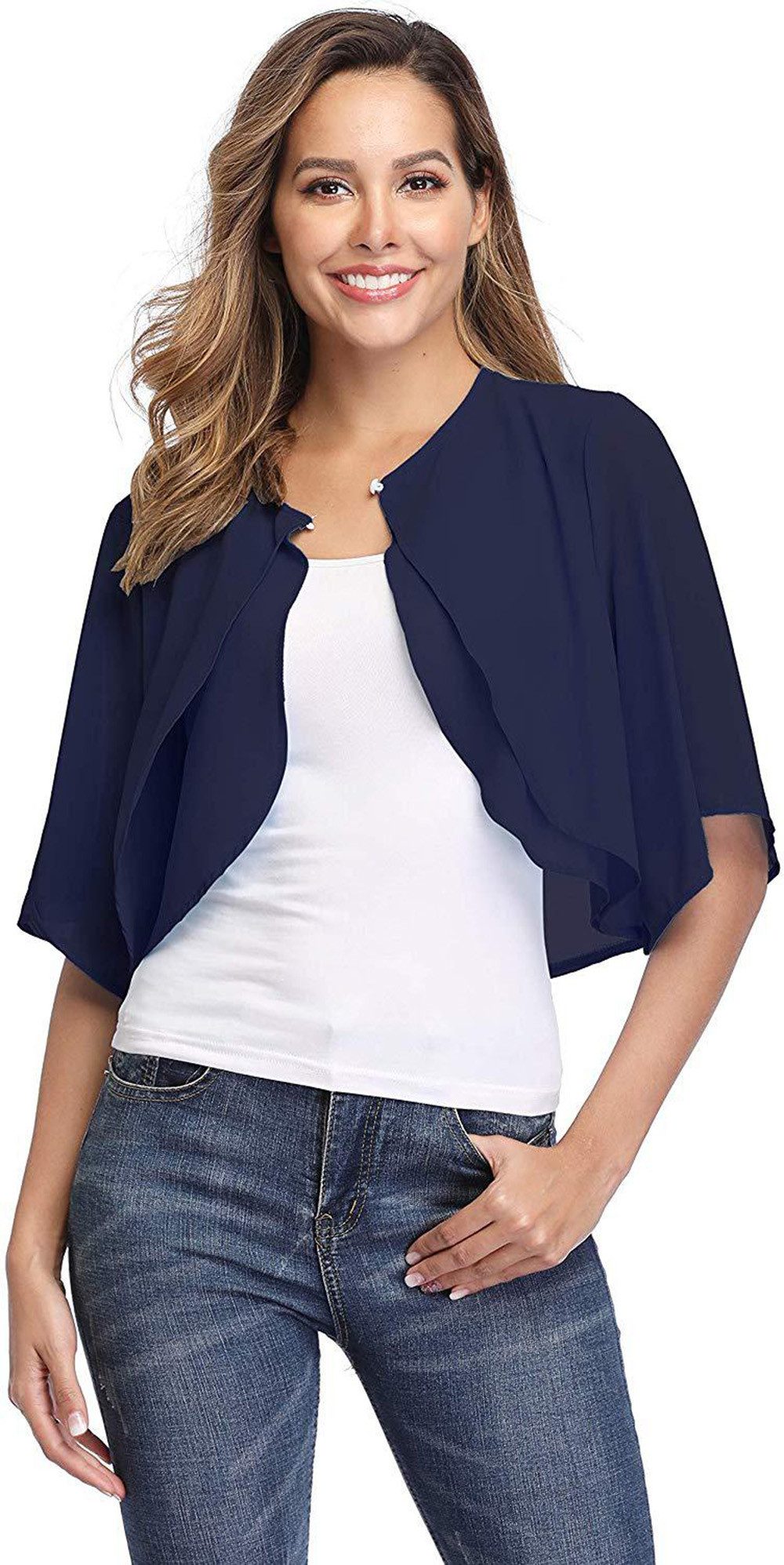 Zaewry Bolero Damen-Bolero aus Chiffon,3/4-Arm,Chiffon Coverup,Fließend,zart,luftig Geeignet für elegante Dinner-Anlässe