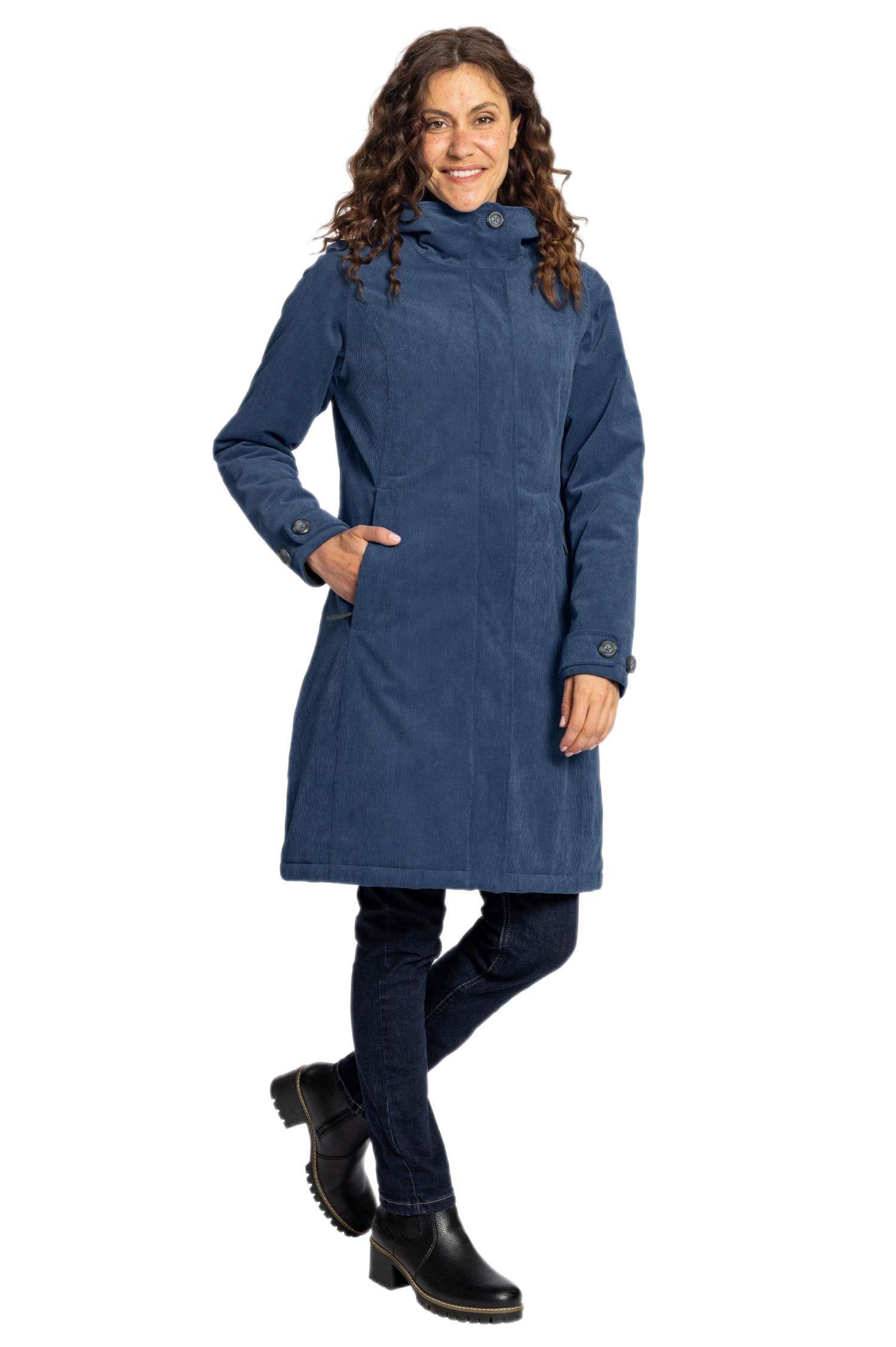 Elkline Wintermantel Glasgow Cord (winddicht, wasserdicht, warm) blau Damen