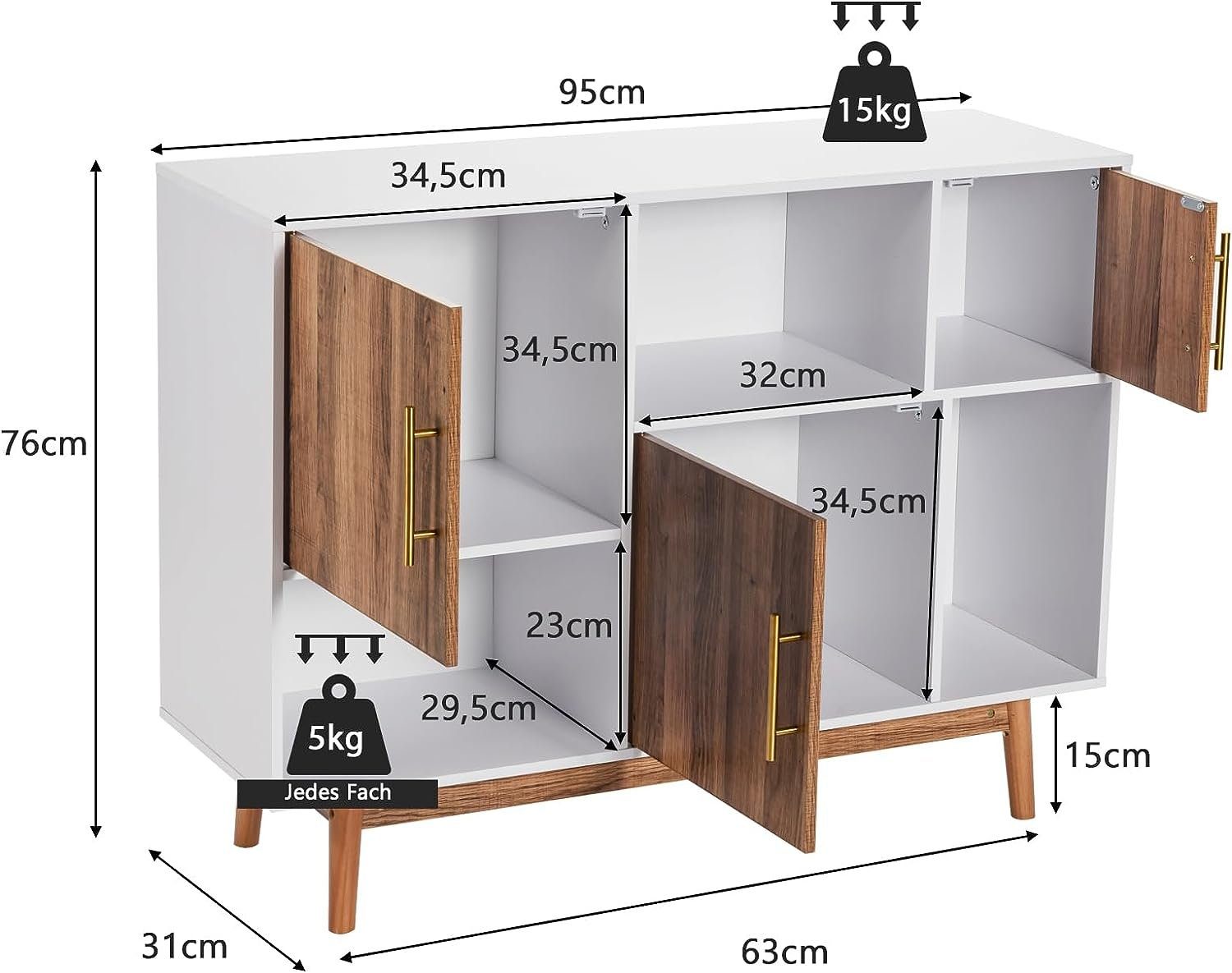 Sideboard 31 95 76 × × cm Küchenschrank, KOMFOTTEU