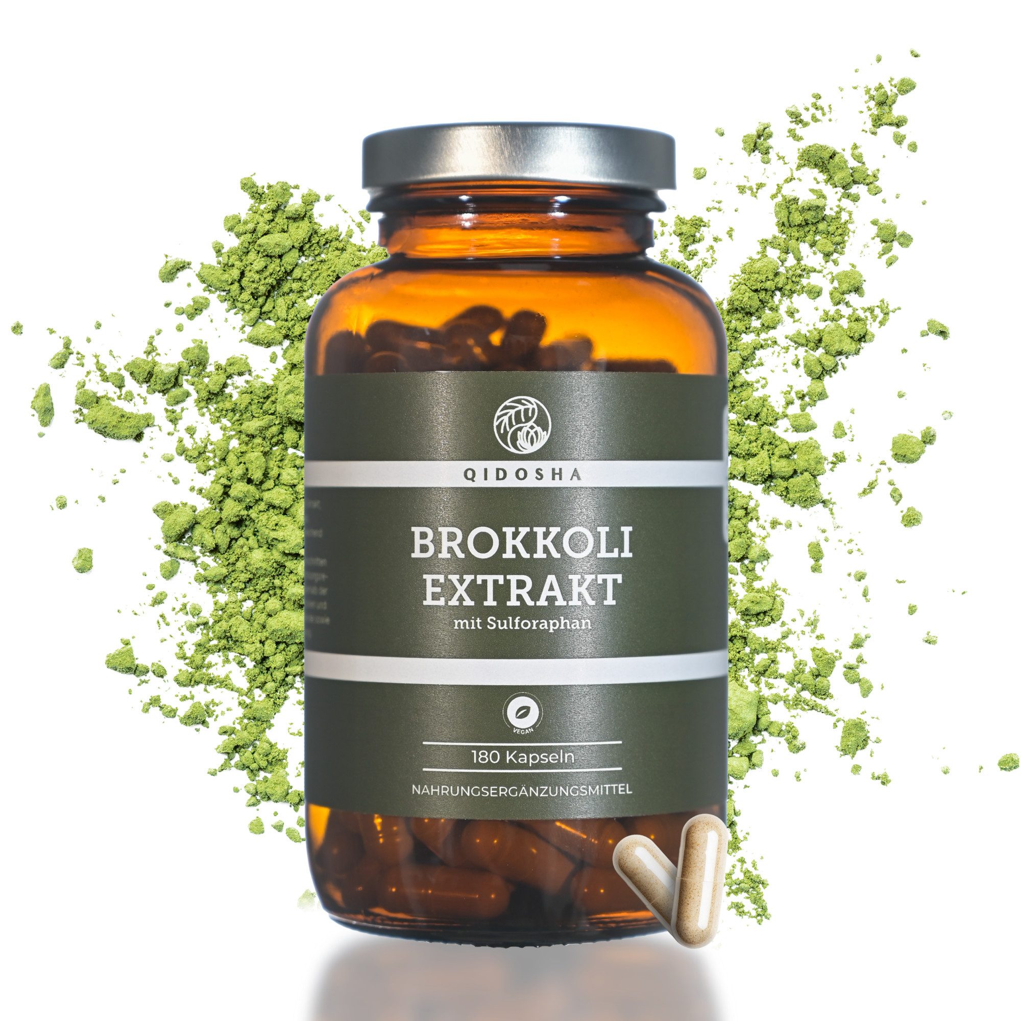 QIDOSHA Brokkoli Extrakt Kapseln 13% Sulforaphan - Hochdosiert & Vegan Hartkapsel, 1 er 90-Tage Vorrat à 180 St., 139 g, Sulforaphan Brokkoli Kapseln - Antioxidantien & Immunsystem Boost