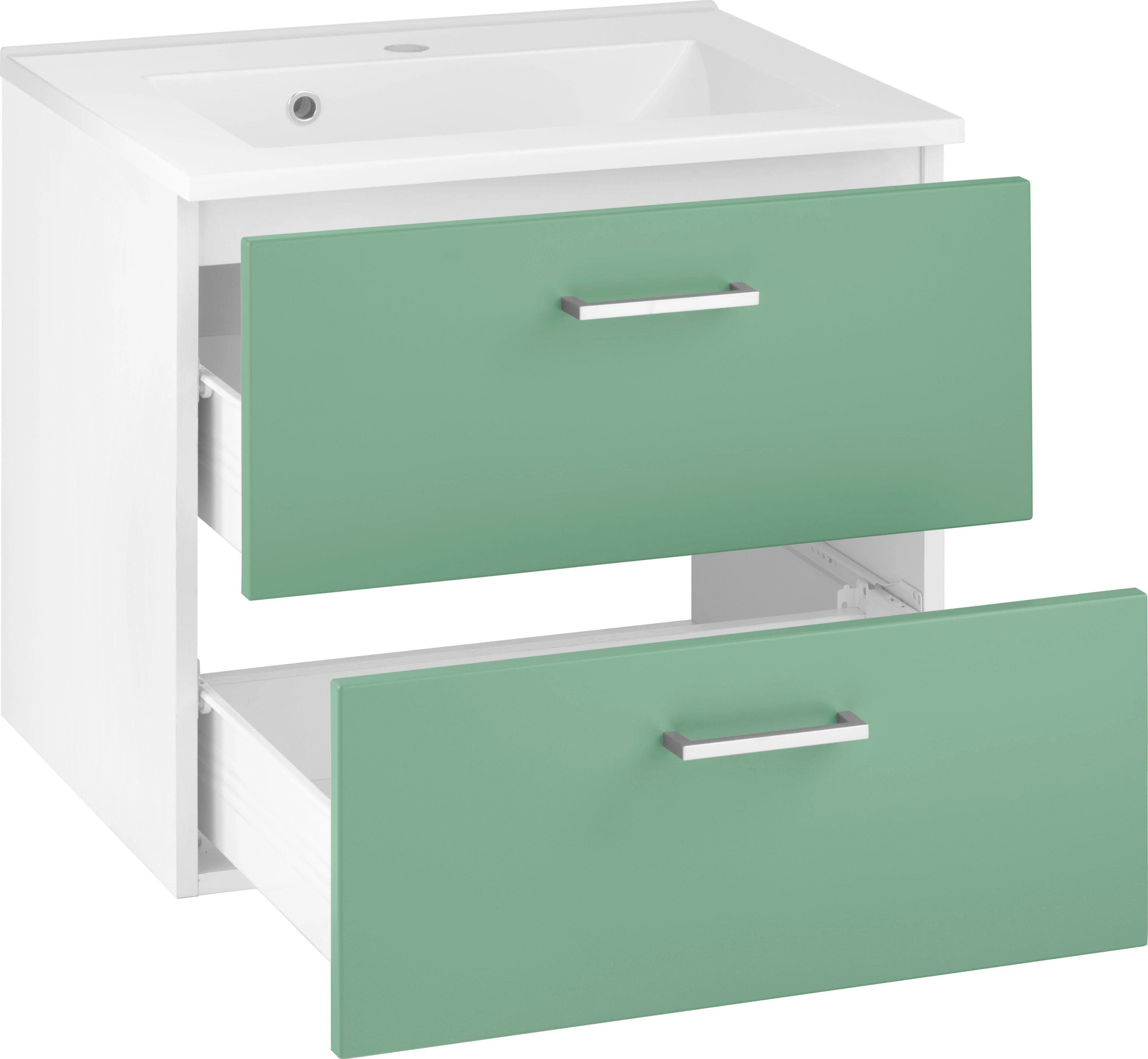 Badmöbel, Waschbecken, inkl. Ribera Breite Waschbeckenunterschrank 60 Waschtisch cm grün/grün/weiß HELD MÖBEL