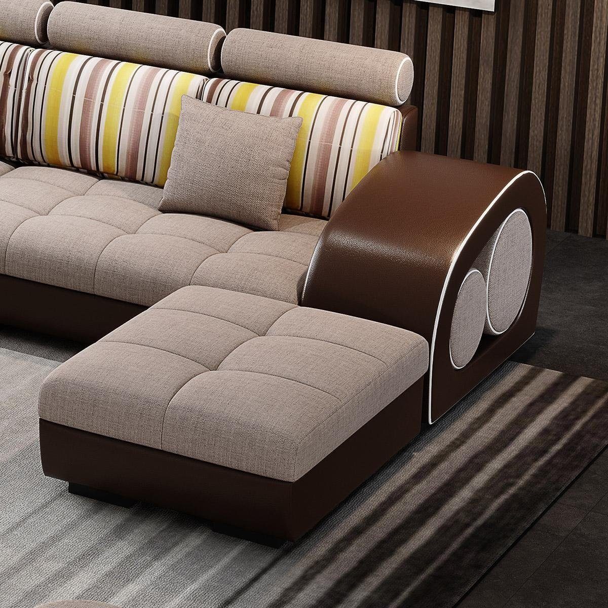 mit Braun/Weiß Ecksofa, Ledersofa U Sofa USB Eckgarnitur Designersofa Form Couch JVmoebel