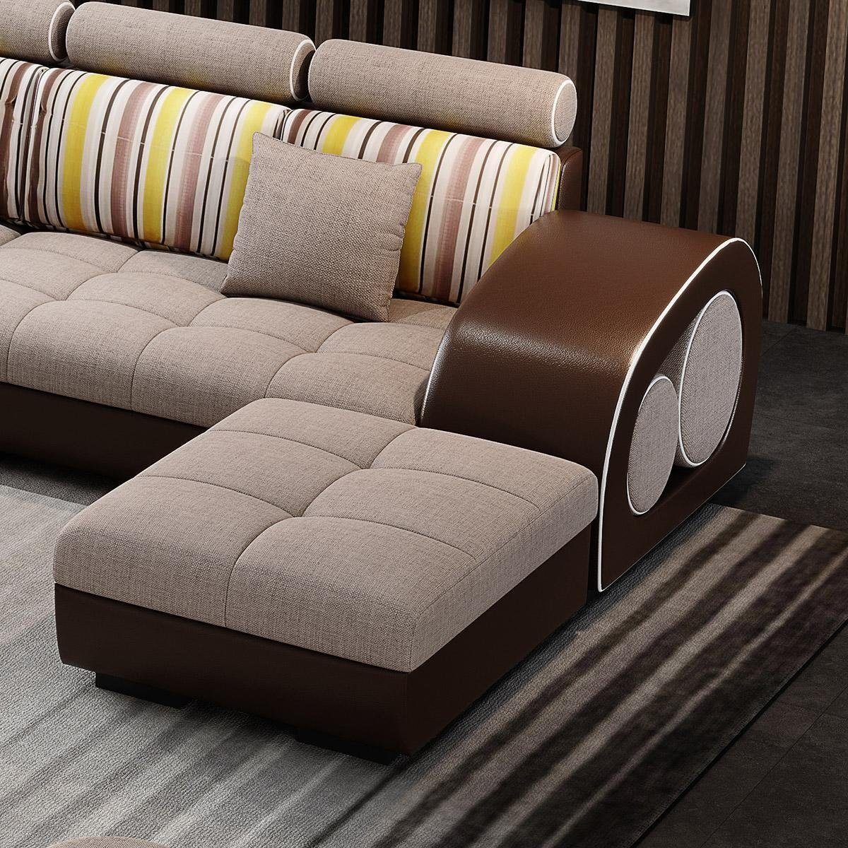 Ledersofa mit USB Designersofa Braun/Weiß JVmoebel Form Eckgarnitur Ecksofa, Sofa Couch U