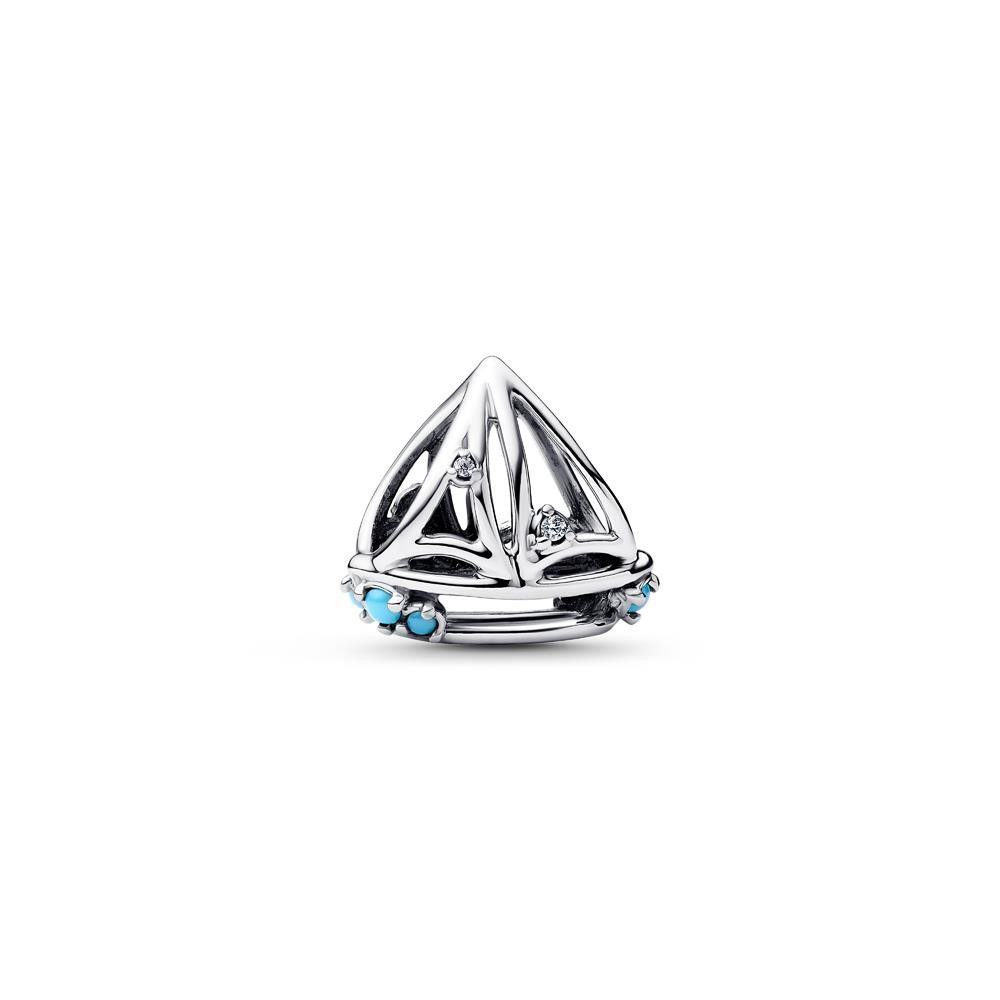 Charm-Einhänger PANDORA Moments Slide-Charm Segelboot, 925er Silber, Zirkonia