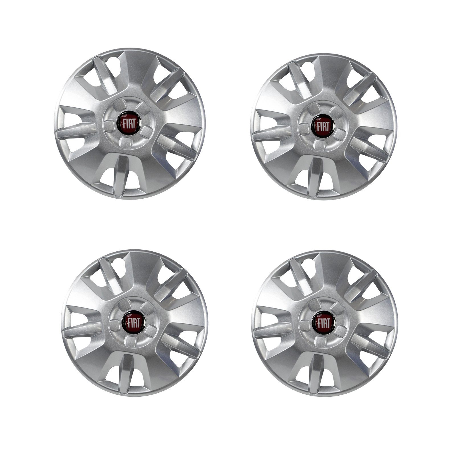 FIAT Radkappe Original Radkappen Radzierblenden Satz 15 Zoll Silber 1374086080, 15 in Zoll, (4-St) Mit rotem Fiat Emblem