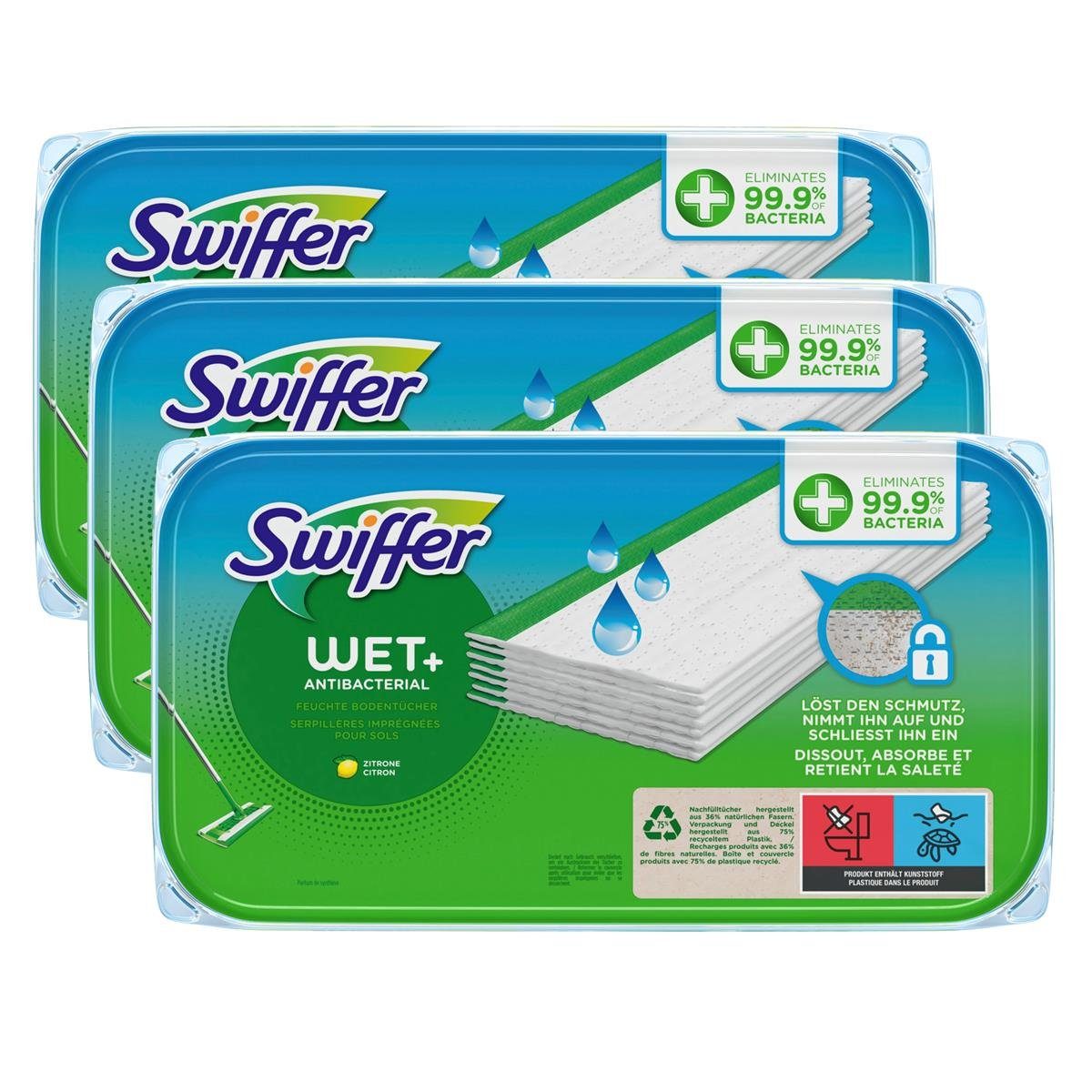 Zitronenduft feuchte Swiffer Stück 10 Fussbodenreiniger WET+ Anti-Bakt. Swiffer mit Bodentücher