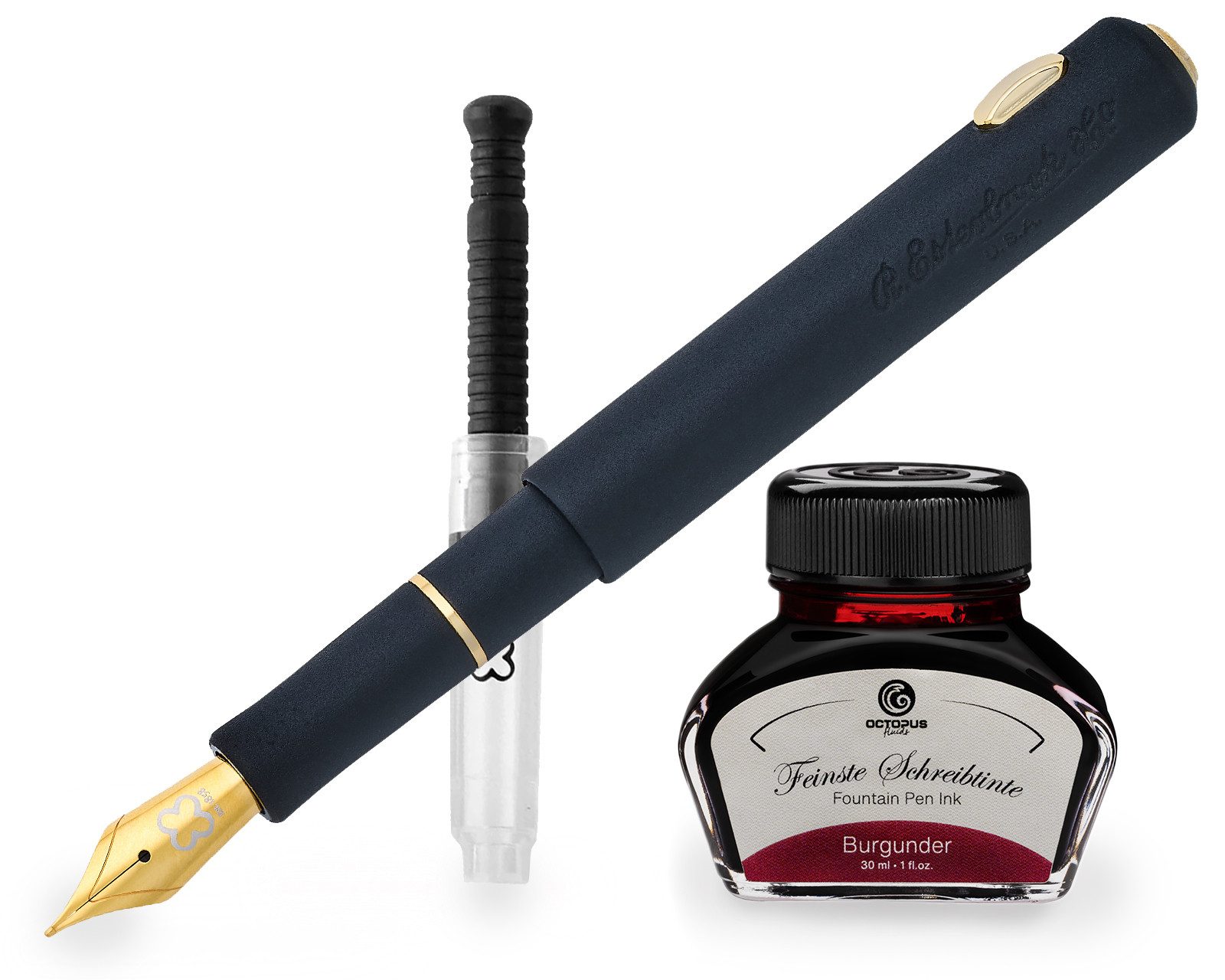 OCTOPUS Füllfederhalter Esterbrook Niblet Black Raven, Gold Füllhalter 30ml Tinte, (Füller mit Schreibtinte, 1-tlg., Burgunder)