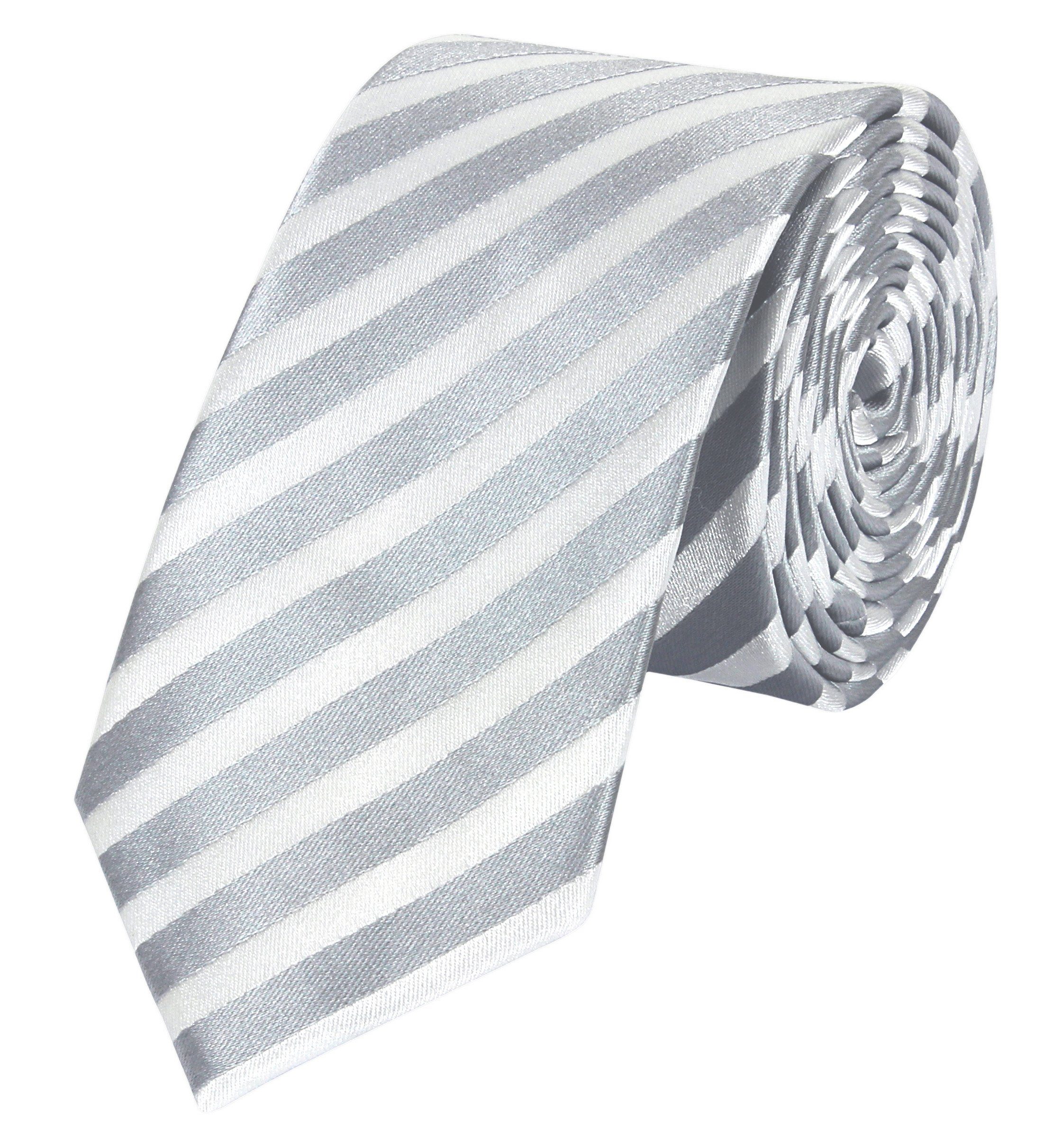 Fabio Farini Krawatte Herren Krawatten Grau - klassische Männer Schlipse in 6cm Breite (ohne Box, 1-St., Gestreift) Schmal (6cm), Silber Weiß - Grau/Weiß